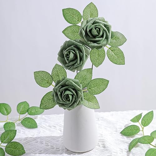 Miniatura 6 de AmyHomie Flores artificiales rosas rojas, 25 rosas falsas de aspecto real con tallo para ramos de boda, centros de mesa, arreglos de fiesta, baby