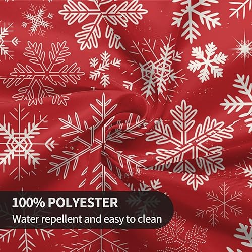 Miniatura 6 de Mantel redondo de Navidad de 60 pulgadas, mantel de copo de nieve, mantel rojo de Navidad, impermeable, de poliéster, para invierno, para el hogar,