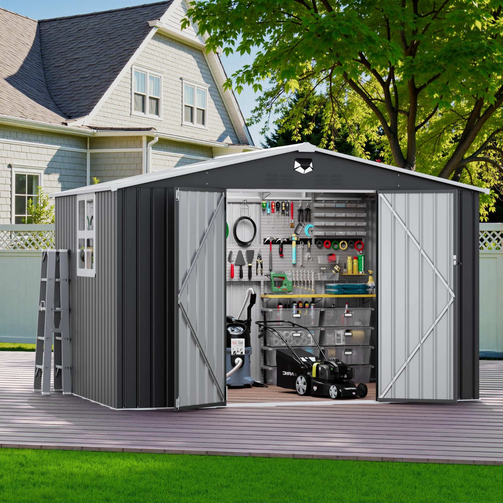 garden blouson グレー Amazon.com : Benass 10X8 FT Outdoor Storage Shed, Metal Garden