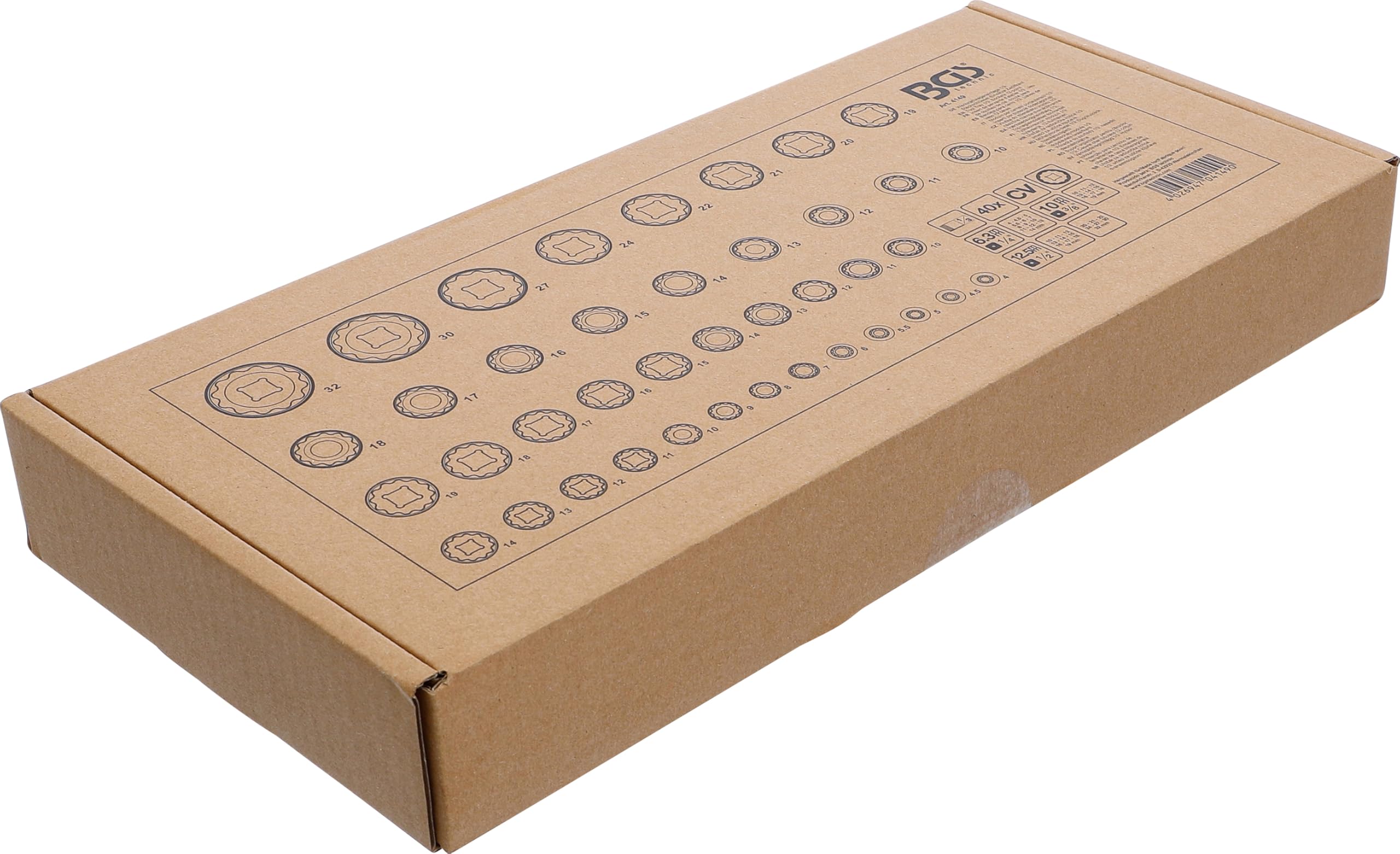 BGS 4149 | Bandeja para carro 1/3: Llaves de vaso 12 caras | 6,3 mm (1/4"), 10 mm (3/8"), 12,5 mm (1/2") | 40 piezas