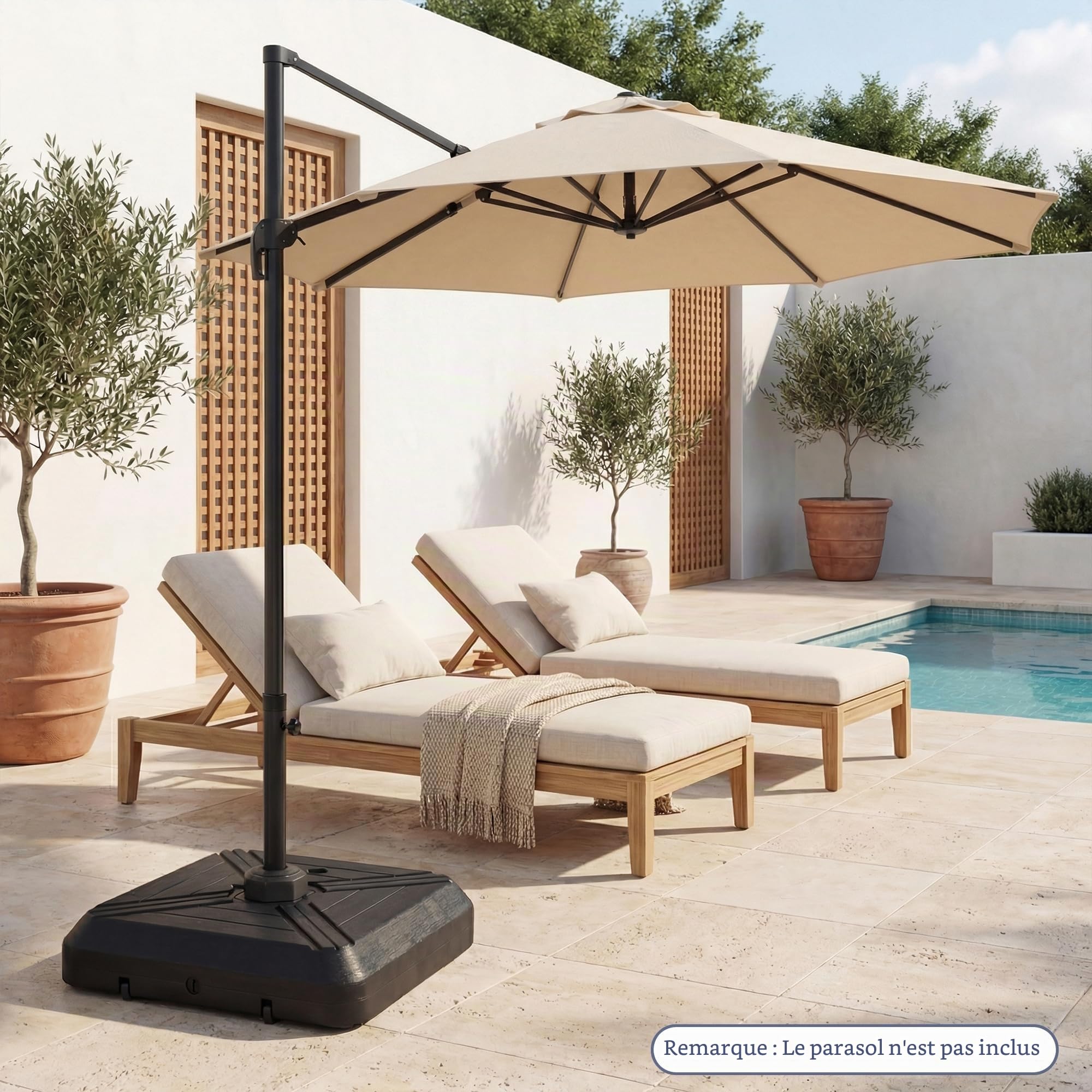RELAX4LIFE Pied de Parasol Déporté en HDPE Remplissable 156KG