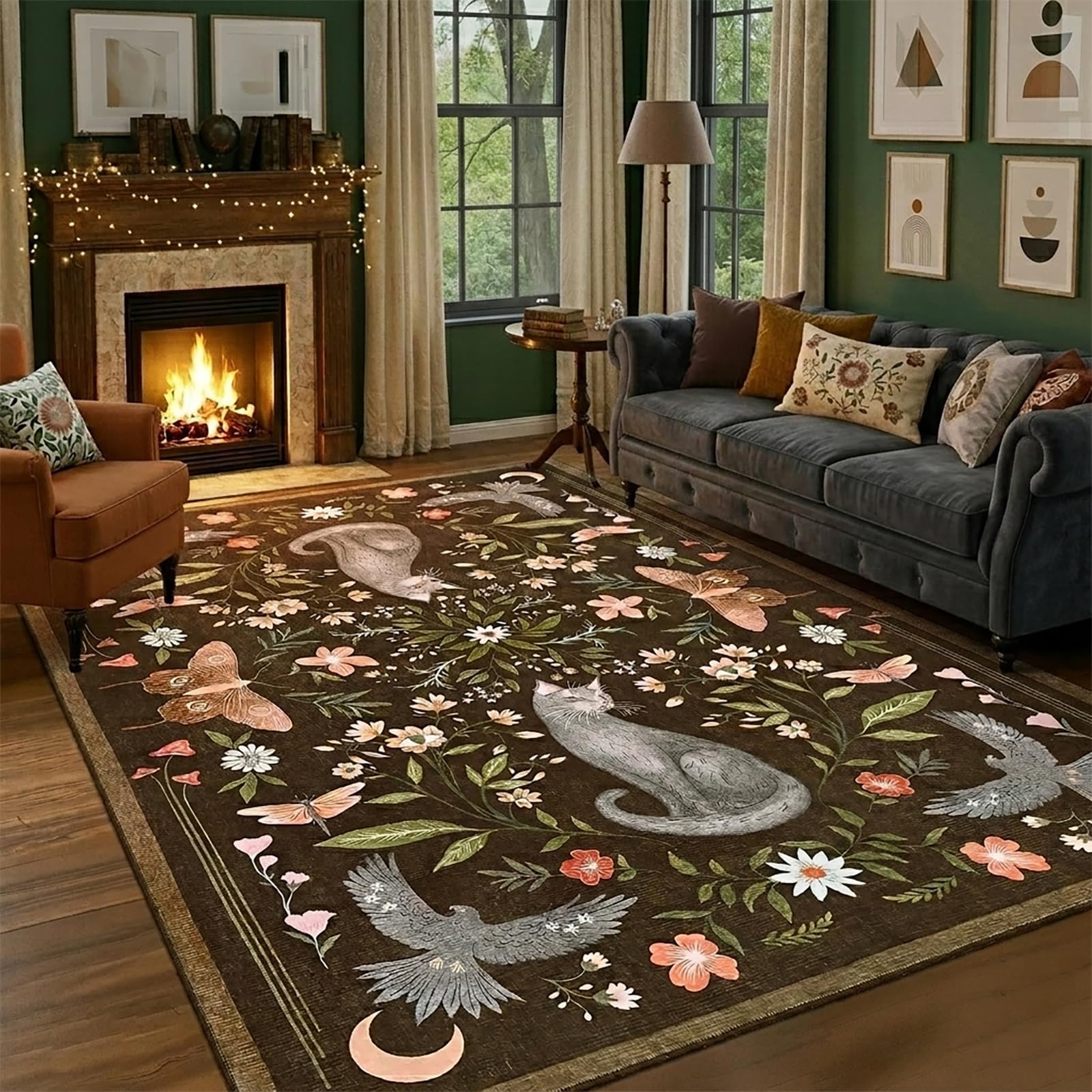 FairyStyle Waschbarer Katzenteppich 120x170cm, Braun Flor Tierteppich | Kurzer, rutschfest Innenraumteppich, Faltbare, Fleckenabweisende, fürWohnzimmer Kinderzimmer Schlafzimmer