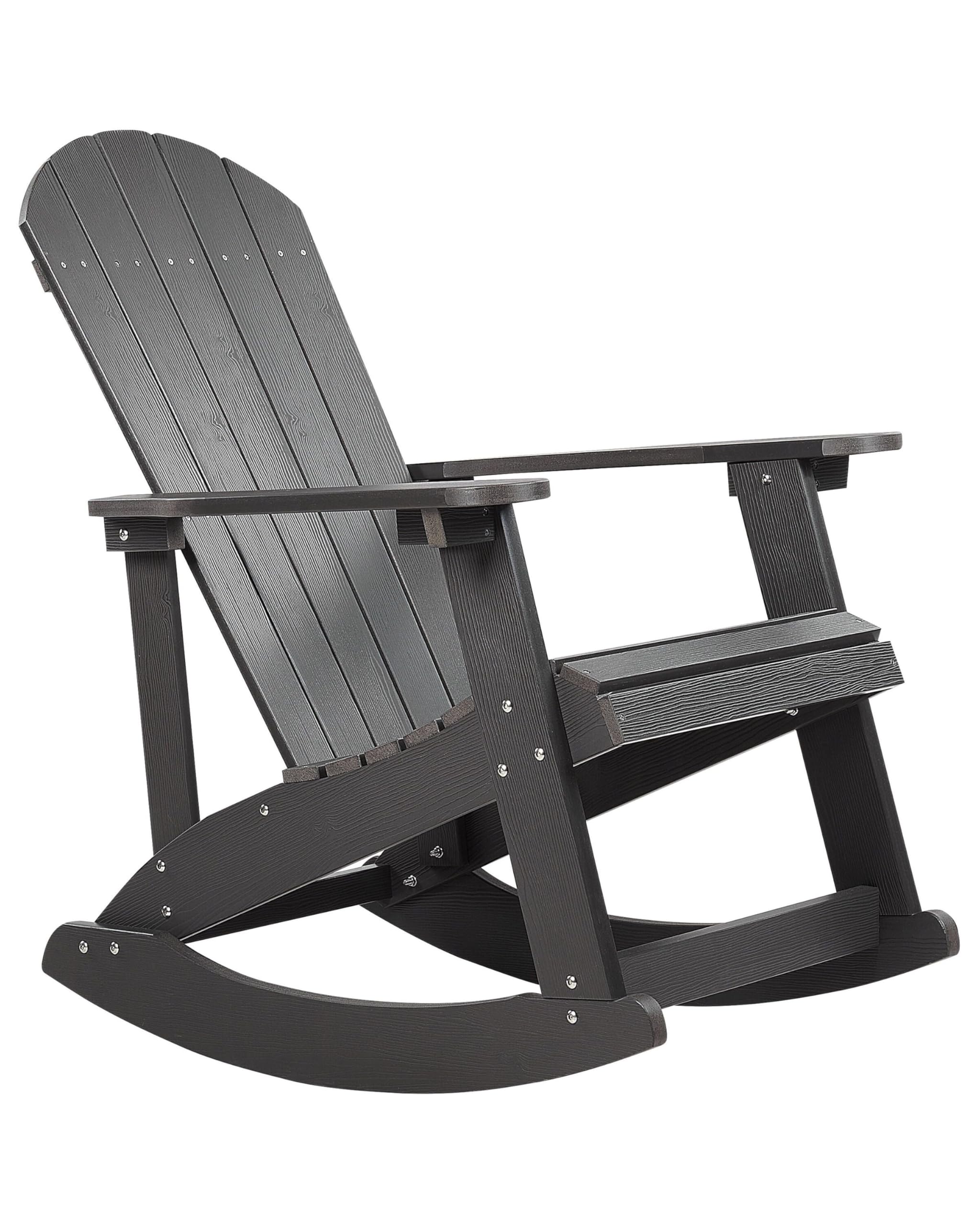 Ogrodowy fotel bujany drewno syntetyczne krzesło na płozach salon patio ciemnoszary Adirondack