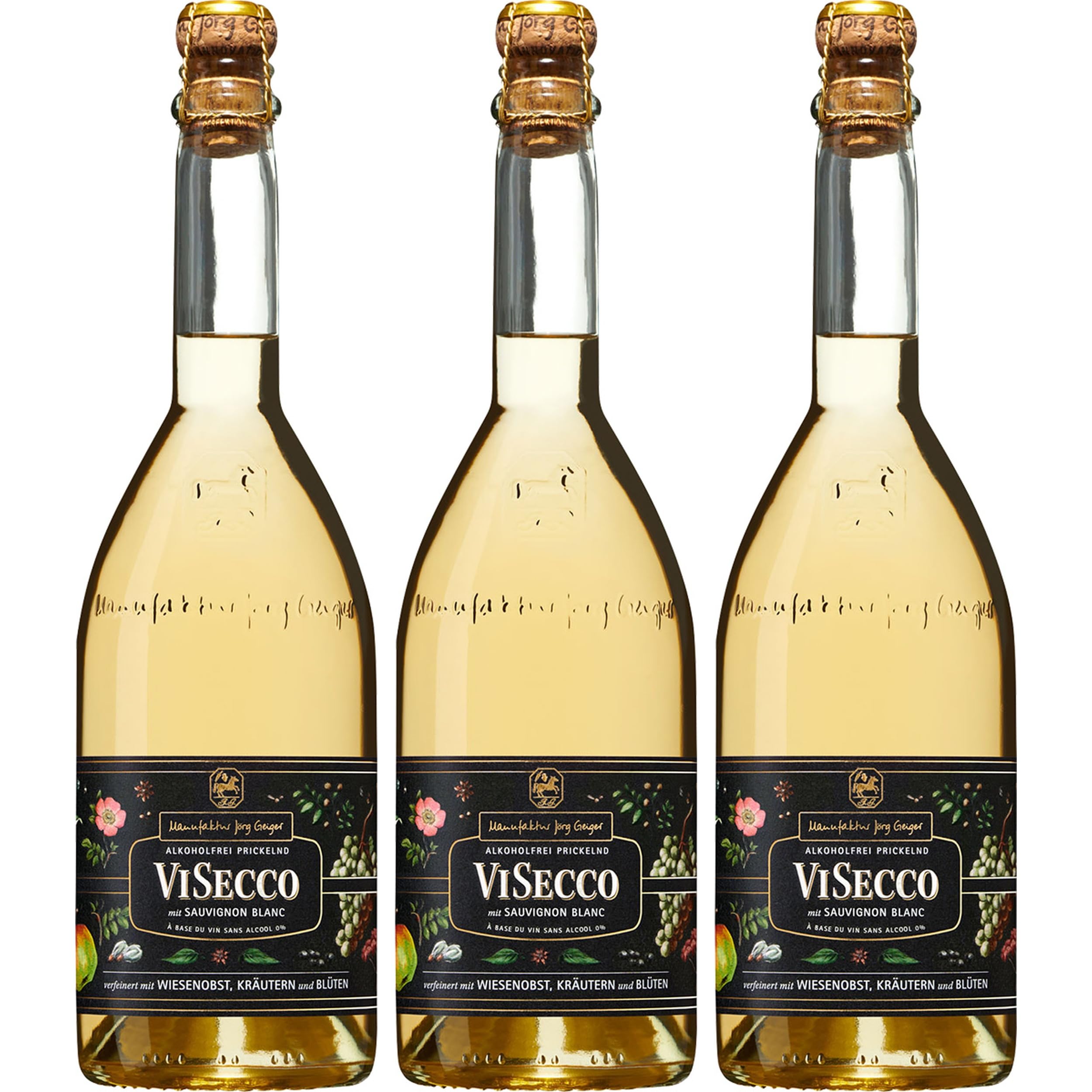 Manufaktur Jörg Geiger VISECCO mit Sauvignon Blanc Vin Spumante alkfrei Weisswein Weiss süss Deutschland inkl. FeinWert E-Book (3 x 0.75 l)