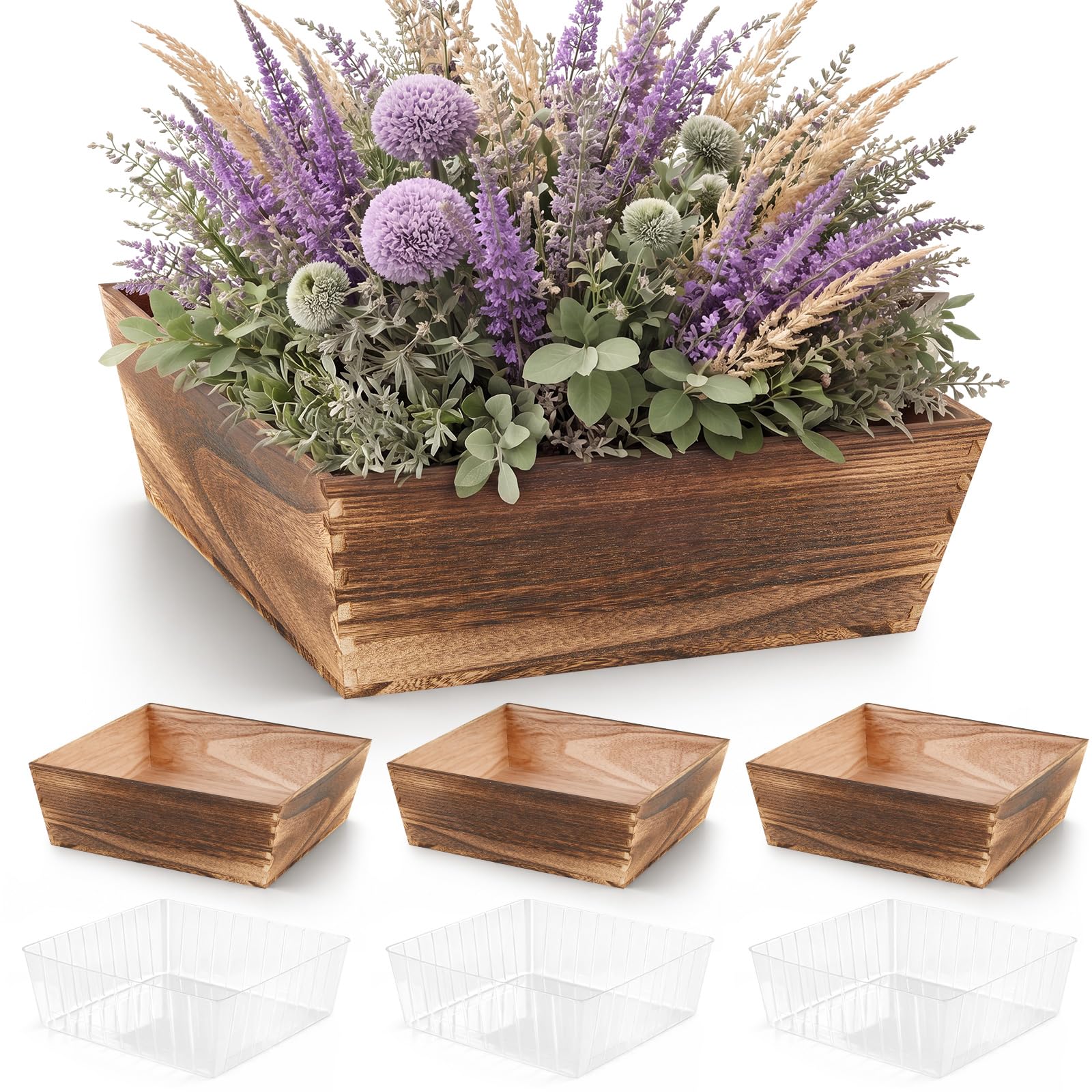 Photo 1 of Dandat 4 Set 12 Inch Wooden Flower Box Rustic Table Centerpieces,Dark Brown