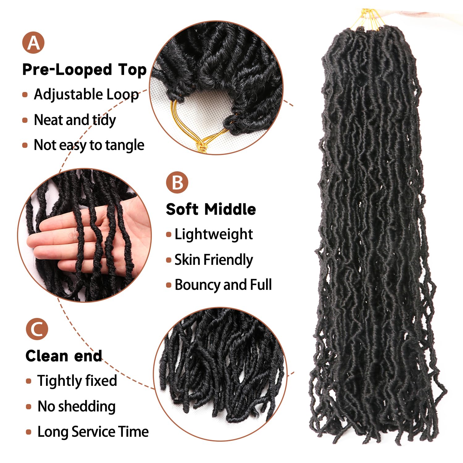 8 Packs Faux Locs Crochet Hair Extensions for Black Women Soft Locs Crochet Braids Hair Extensions (#1B, 30Inch (Pack of 8)) - Image 4