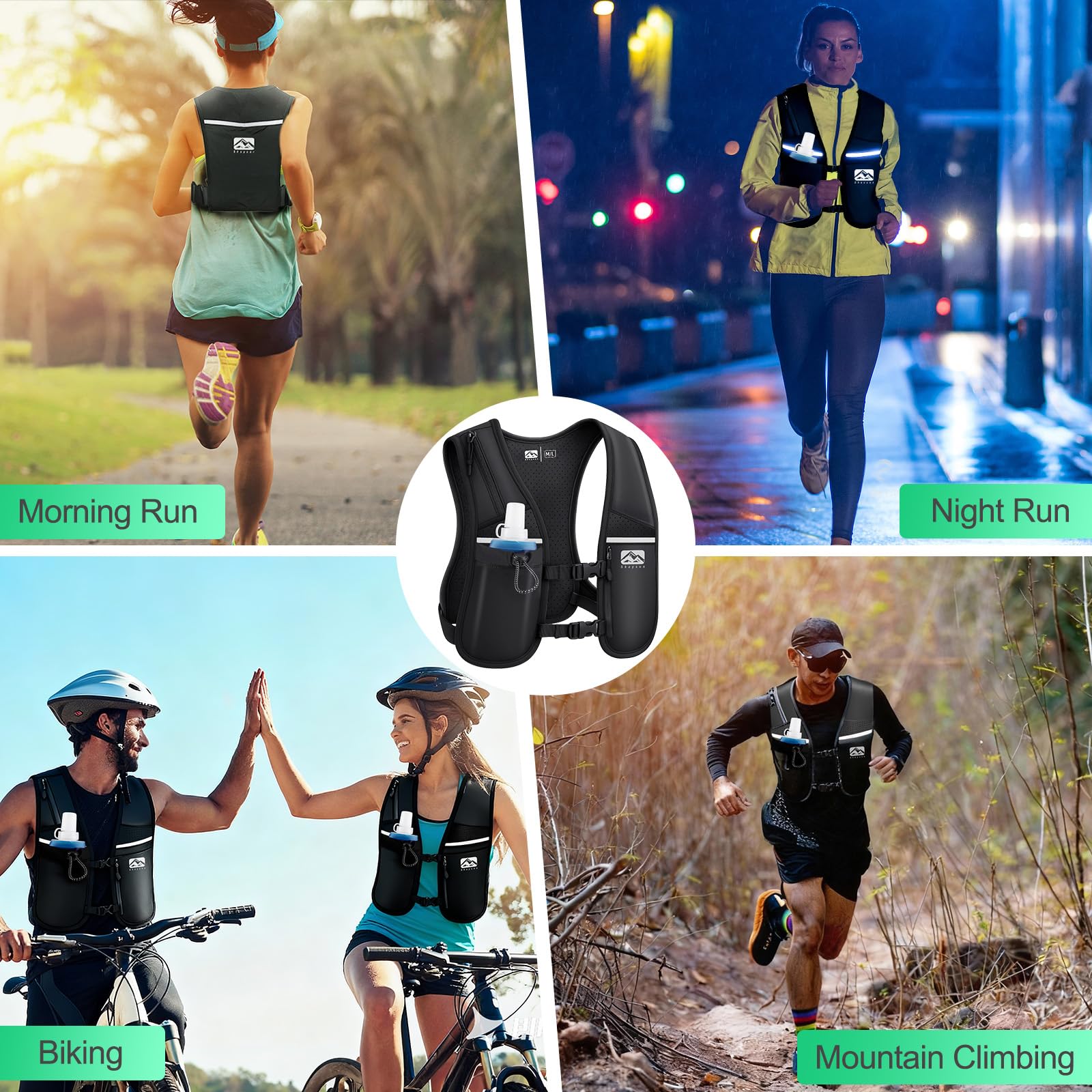 gilet da corsa per donna e uomo con borraccia da 500 ml inclusa,cinturini pettorali regolabili,traspirante e riflettente,zaino gilet da corsa,Running Vest