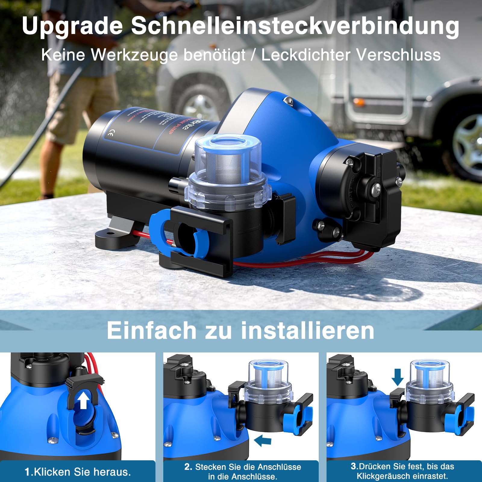 Membranpumpe 12V Wasserpumpe 3.3 GPM 50PSI Wasserpumpe Wohnmobil Selbstansaugend mit automatischem Druckschalter für Wohnmobil, Yacht, Imbisswagen, Camper, Marine