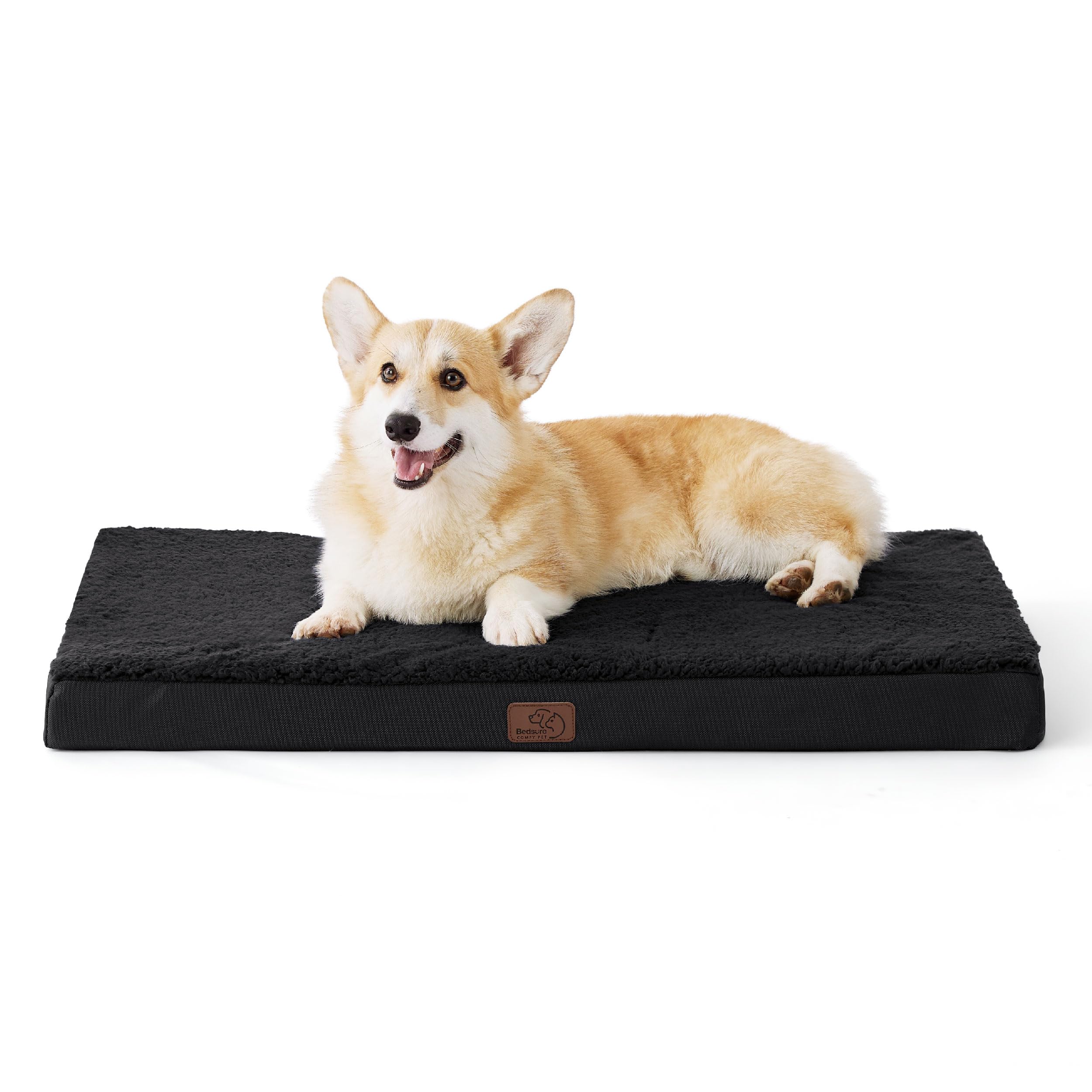 Bedsure, Letto per cani ortopedico, grande, lavabile, adatto per gabbie per cani, con fodera rimovibile in morbido pile Sherpa, nero, 89 x 56 x 7,6 cm