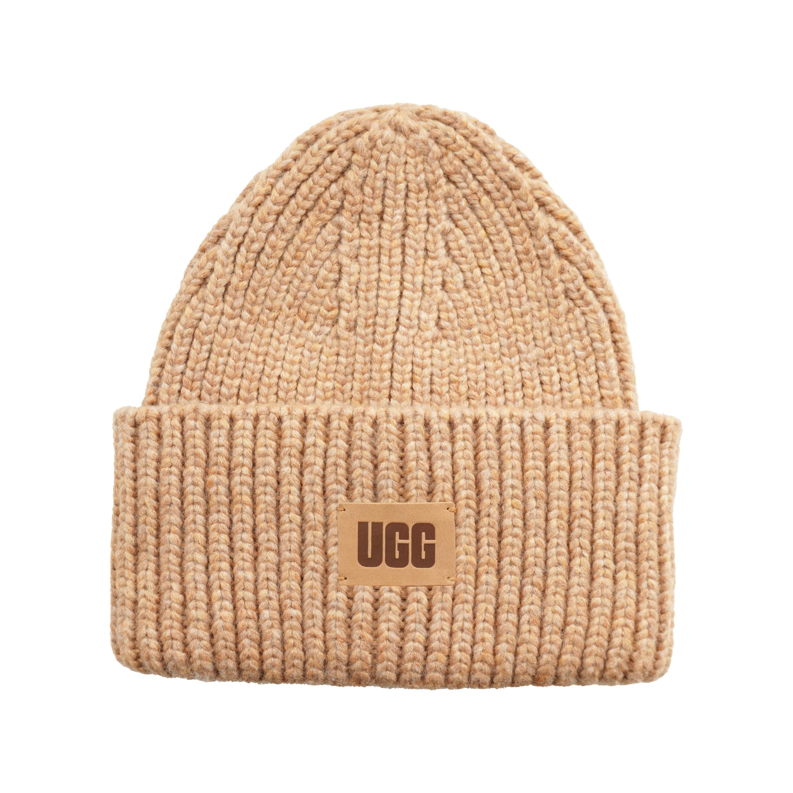 UGG Berretto a coste spesse per bambini con corona senza cuciture, morbido tessuto a costine e toppa con logo in pelle