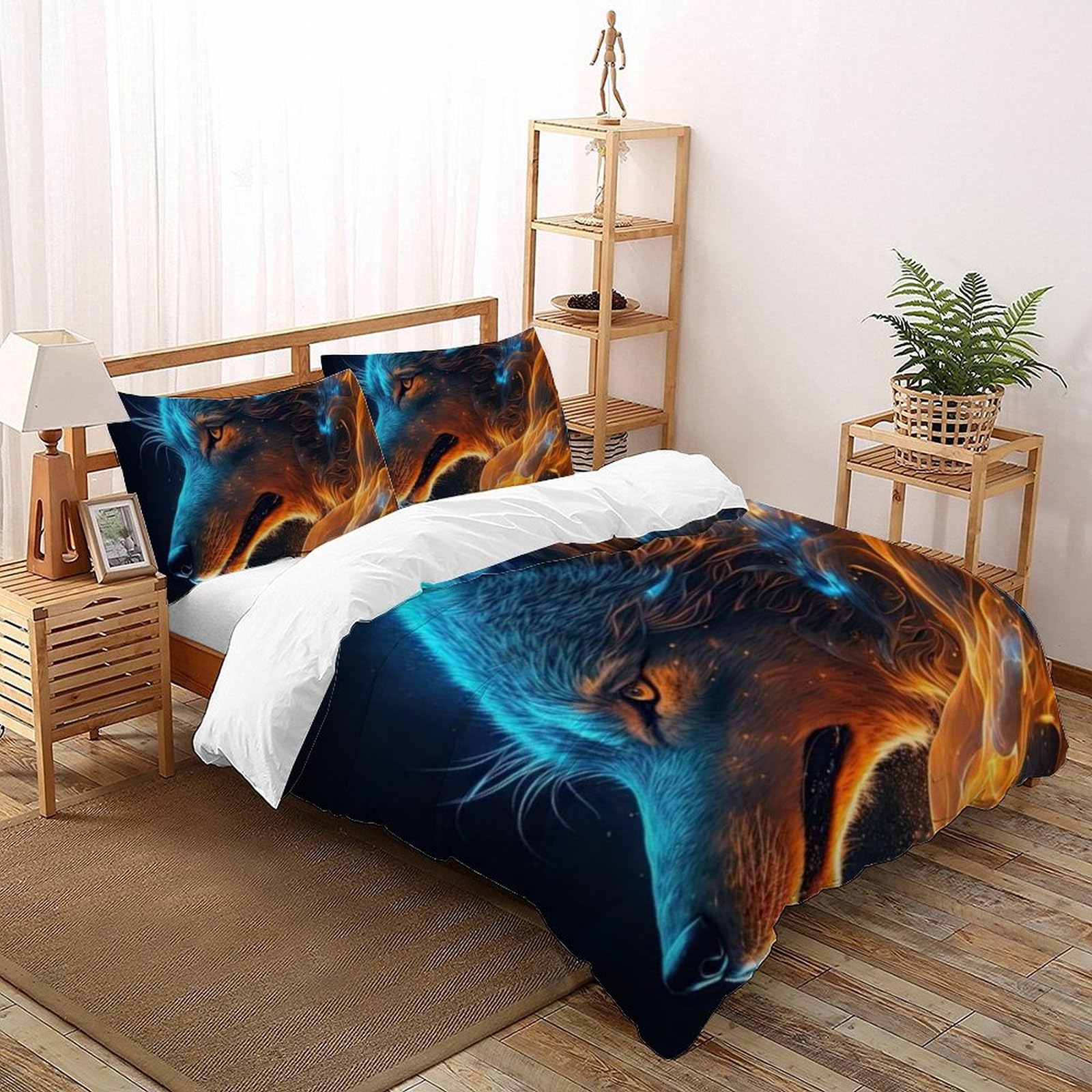 Housse de couette loup 220x240 Animaux Land parure de lit microfibre imprimé 3D fermeture éclair