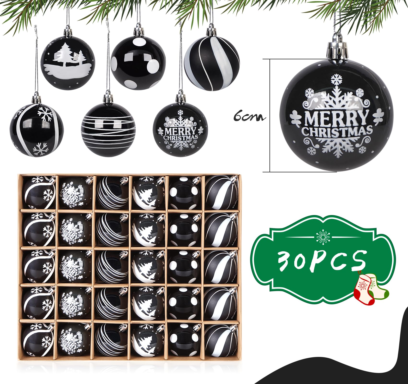 Boules De Noël En Plastique - Lot De 30 Boules 6cm Bleu Et Or Avec Ficelle Pour Sapin