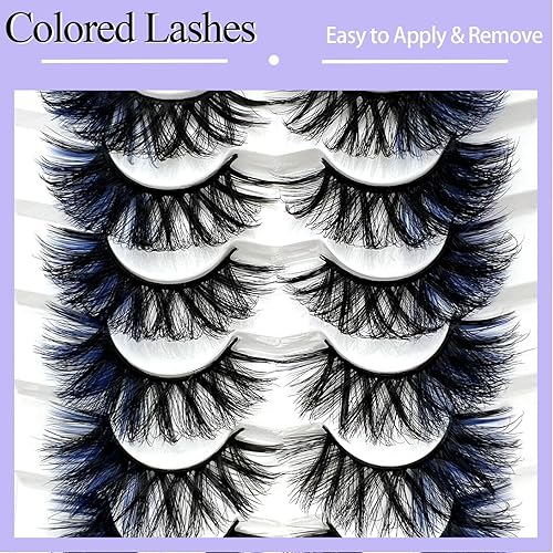 Miniatura 4 de Pestañas de colores de visón Wispy CD Curl 3D, pestañas de visón de color azul, aspecto natural, dramáticas, largas, 0.787 in0.984 in, paquete de