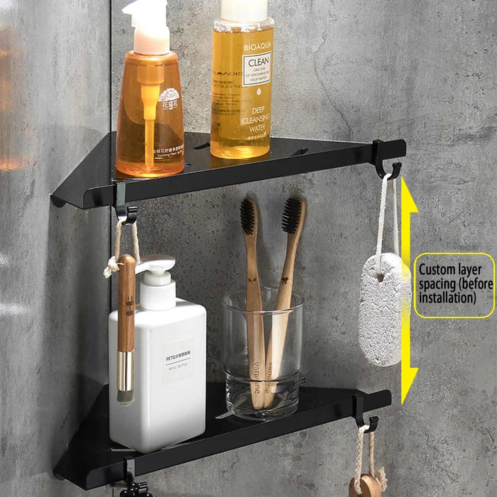 Space Aluminio Estantes Colgantes de Ducha Negros Esquina Almacenamiento de Pared Estante Triangular para baño Bandeja de Ducha Estantes de Pared, una Sola Capa