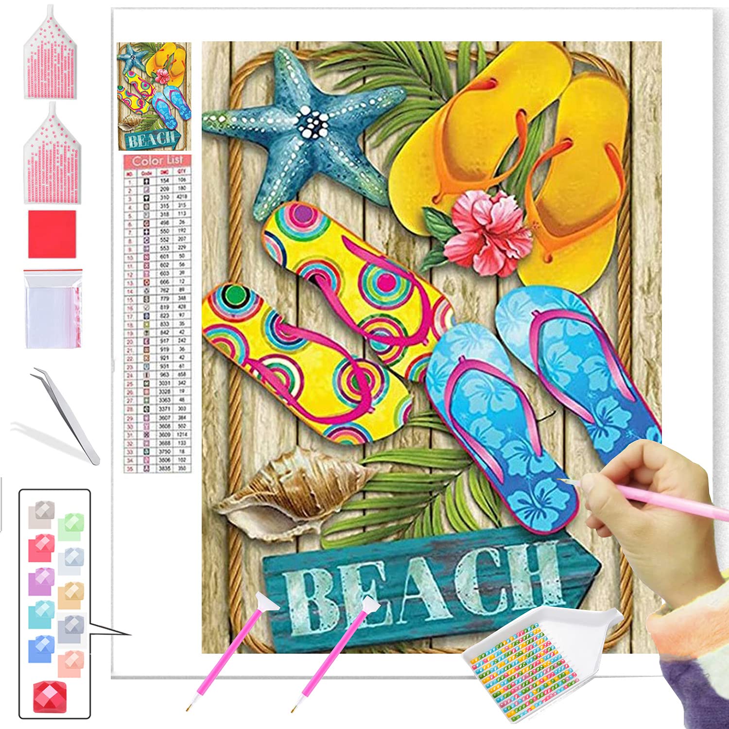 ANMUXI Diamond Painting Kits for Adults Full Drill Diamond Art 5D Paint with Diamonds DIY Painting Kit Happy Beach Paint by Number with Gem Art 30x40CM