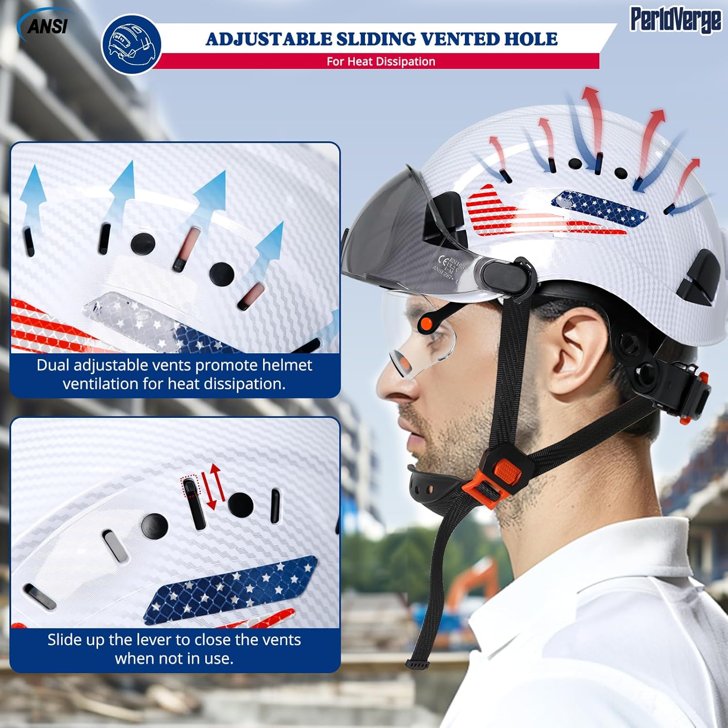 OSHA Approved Construction Hard Hat with Dual Visor - Vented Hard Hats with Visor Sun Glasses, ANSI Z89.1 Type 1 Class C Chainsaw/Arborist Safety Helmet - Image 4