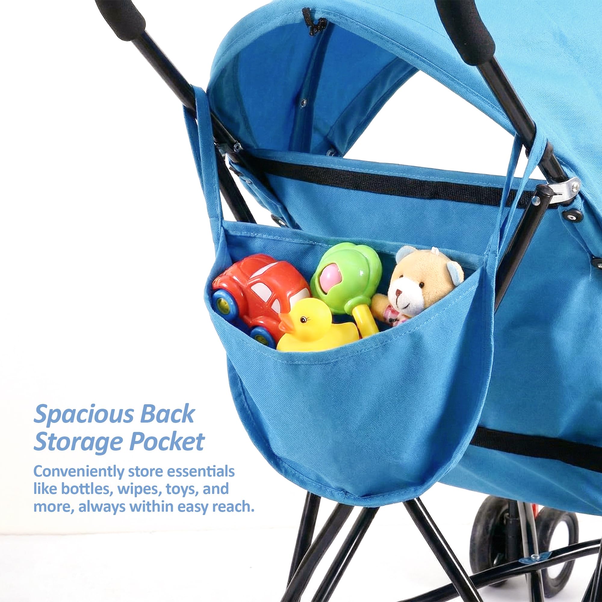 Kuber Industries Baby Stroller Handy Pram with Reversible Handle & Adjustable Canopy | Compact Foldable Pushchair for 1.5 to 2 Year Toddler | Blue 3