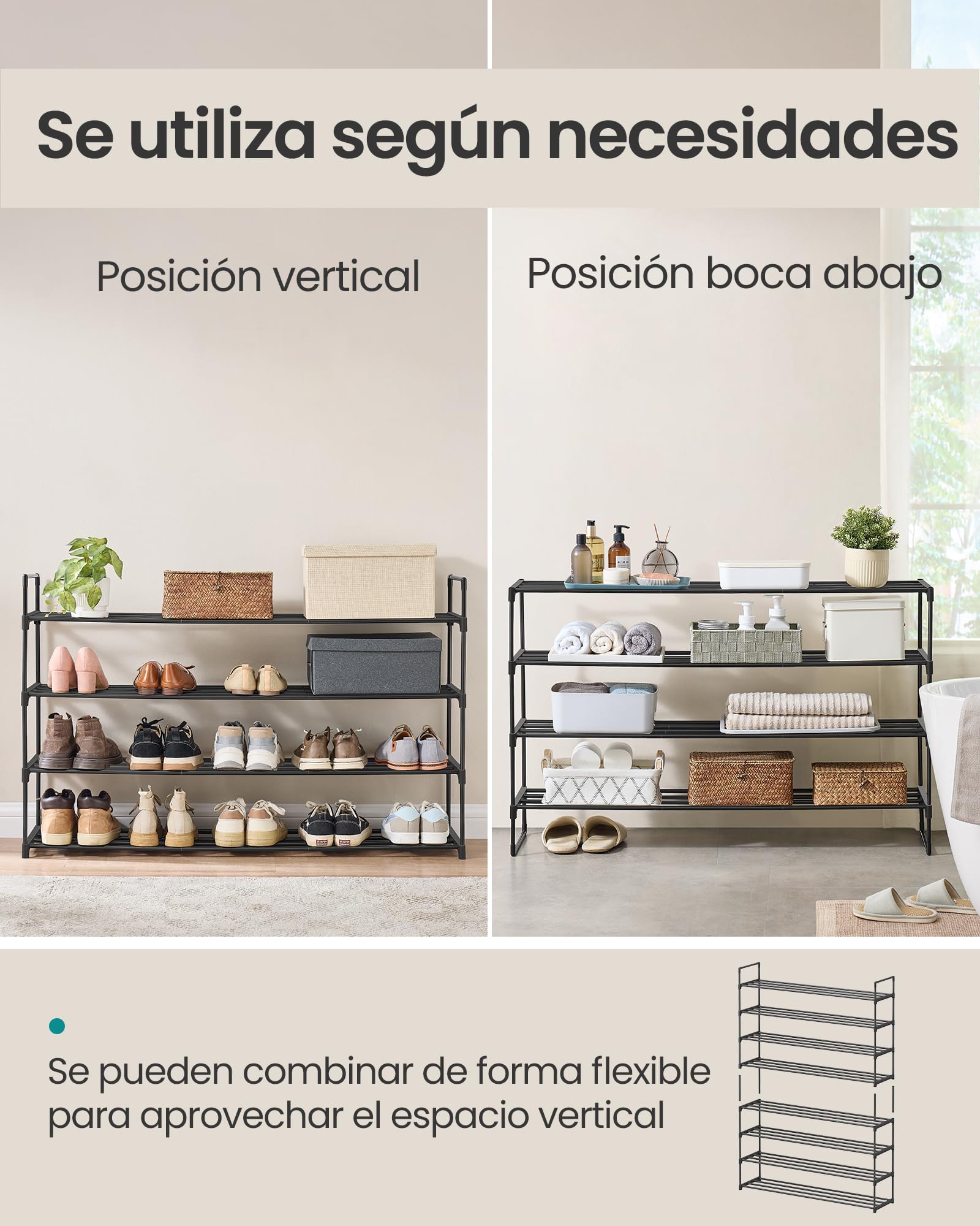 SONGMICS Zapatero de 4 Niveles, Zapatero de Metal, Organizador de Zapatos, para 20-24 Pares de Zapatos, Apilable, Pasillo, 30 x 117 x 75 cm, Negro LSA034B01