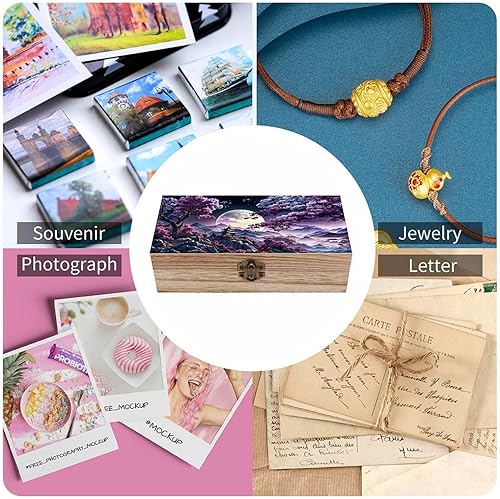 Miniatura 5 de Cherry Blossom Moon Wooden Storage Box with Hinged Lock,Decorative Handmade Keepsake Jewelry Chest, Elegant Retro Decor Boxes, Compact Organizer Box