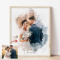 NAZENTI Custom Watercolor Couple Portrait Canvas from Photo - Personalized Wall Art for Valentine's, Anniversary, Wedding Gifts