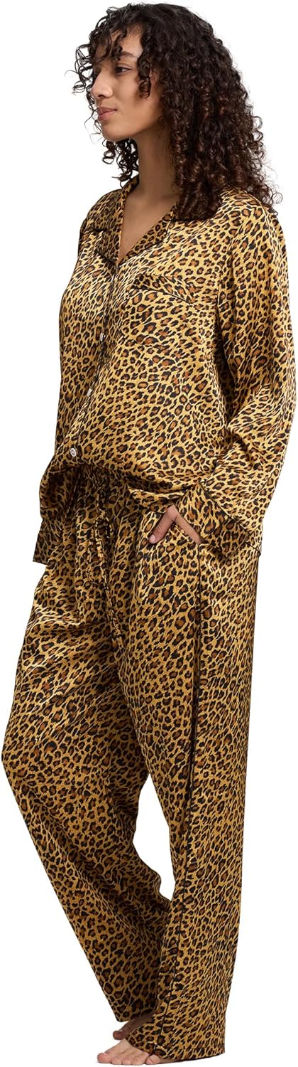 YiNi LuLu Womens Silk Satin Pajamas Set Button Down 2 Piece Pjs Long Sleeve Oversized Sleepwear with Pockets