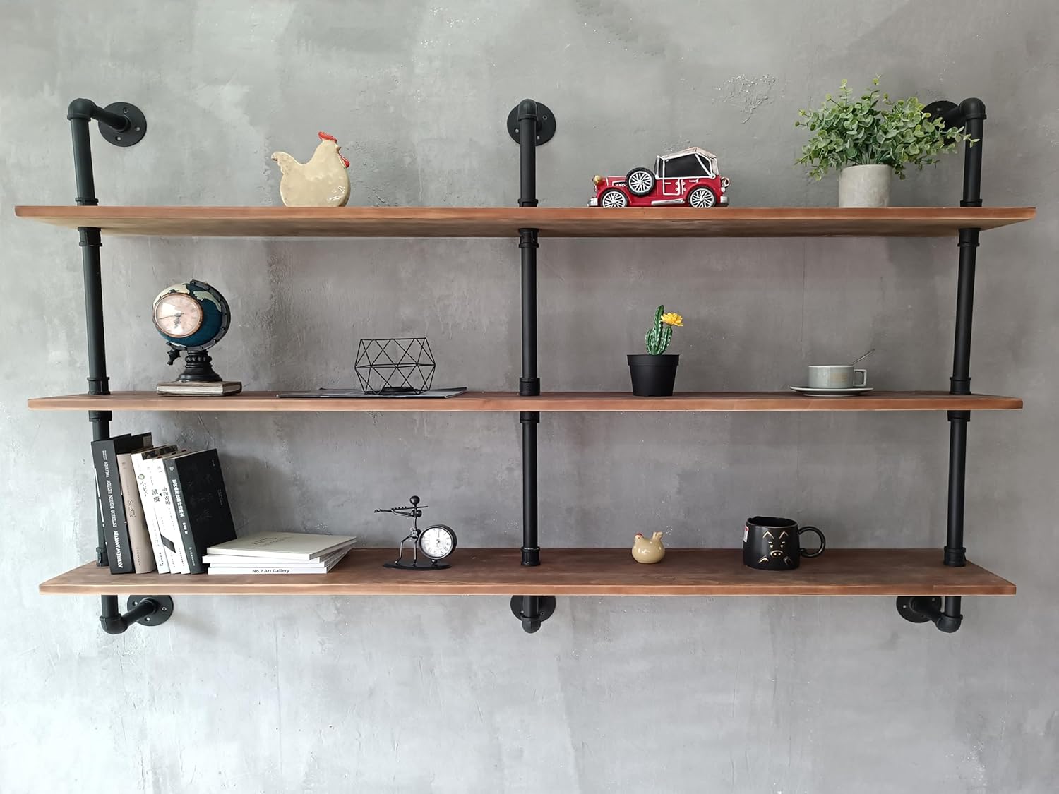 Floating Shelves for Wall Bookshelf Industrial Pipe Shelving Shelves Natural Wood Planks 60 inch Rustic Wall Shelves Hanging Bookshelves Farmhouse Kitchen Shelving Brown 3Tier60in