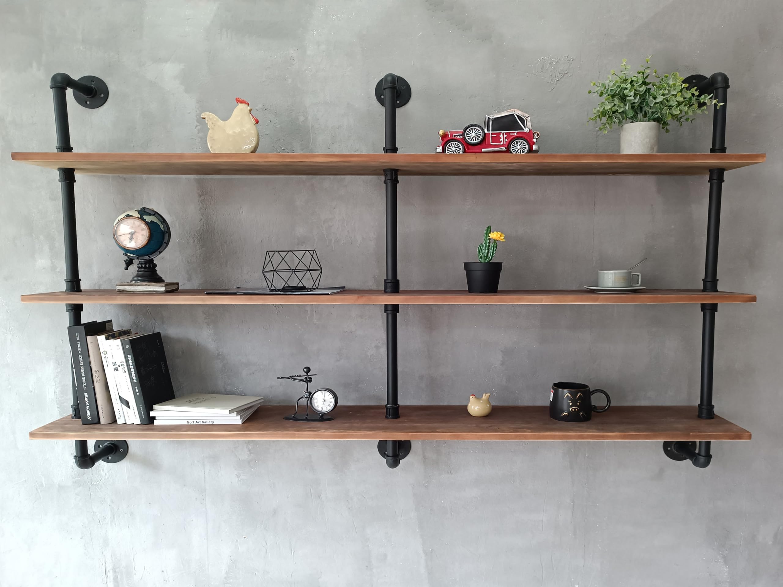 HDDFER Floating Shelves for Wall Bookshelf Industrial Pipe Shelving Shelves Natural Wood Planks 60 inch Rustic Wall Shelves Hanging Bookshelves