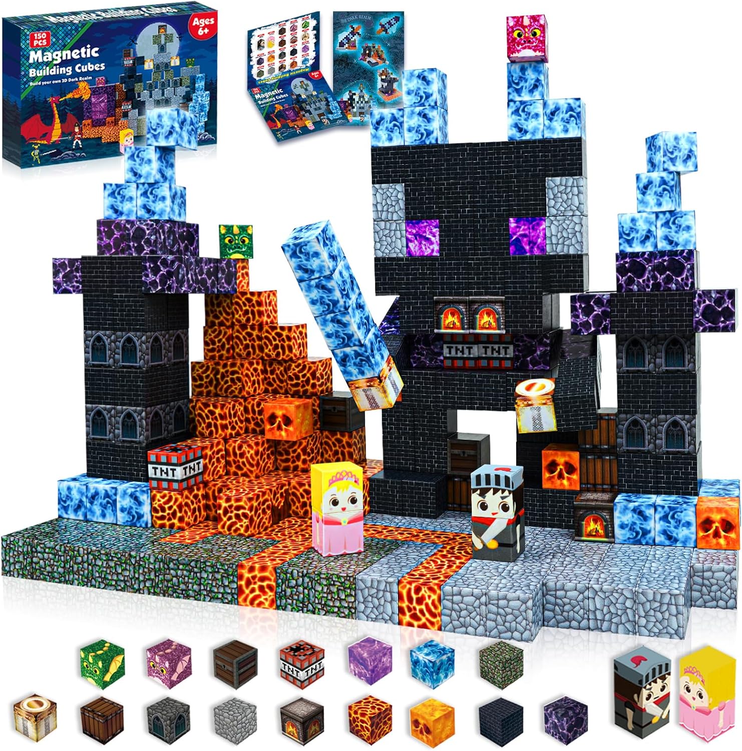 Goody King Magnetic Building Blocks|300PCS Magnetic Building Cube Game, Constructions Toys for Boys & Girls Age 3-4,5-8 9 10,STEM Montessori Stacking Toy, Sensory Tiles Building Birthday for Toddlers