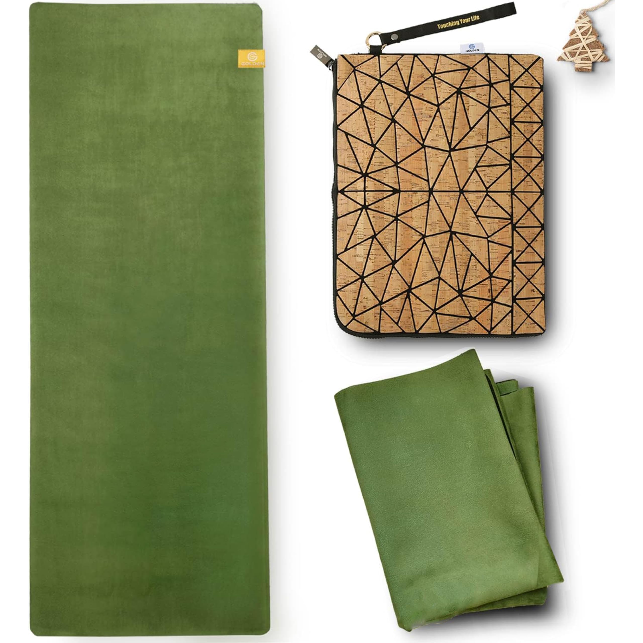 GOLDEN Yoga Mat, Foldable, Non-Toxic, 1.5 mm Thin, Lightweight, Ecological, Washable, Rubber and Microfibre Travel Mat with Cork Bag, Hot Yoga, Bikram Pilates