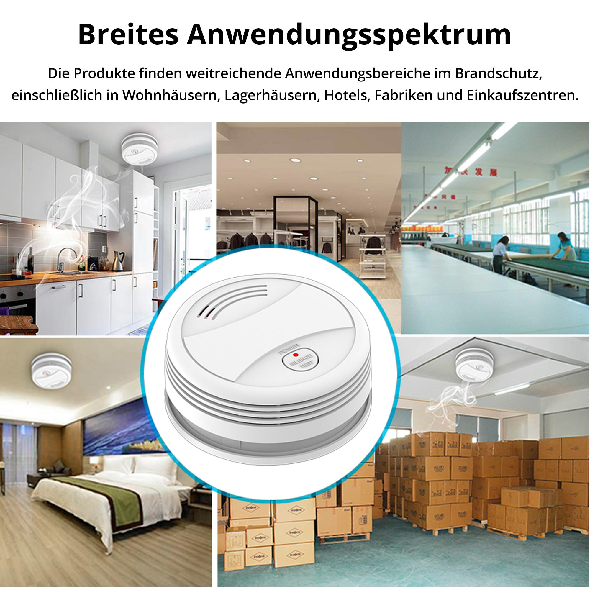Verbesserter Rauchmelder WLAN mit App und Austauschbarer Batterie, 85dB Rauchmelder Smart Geeignet für Schlafzimmer und Werkstattküche（6 Stück）