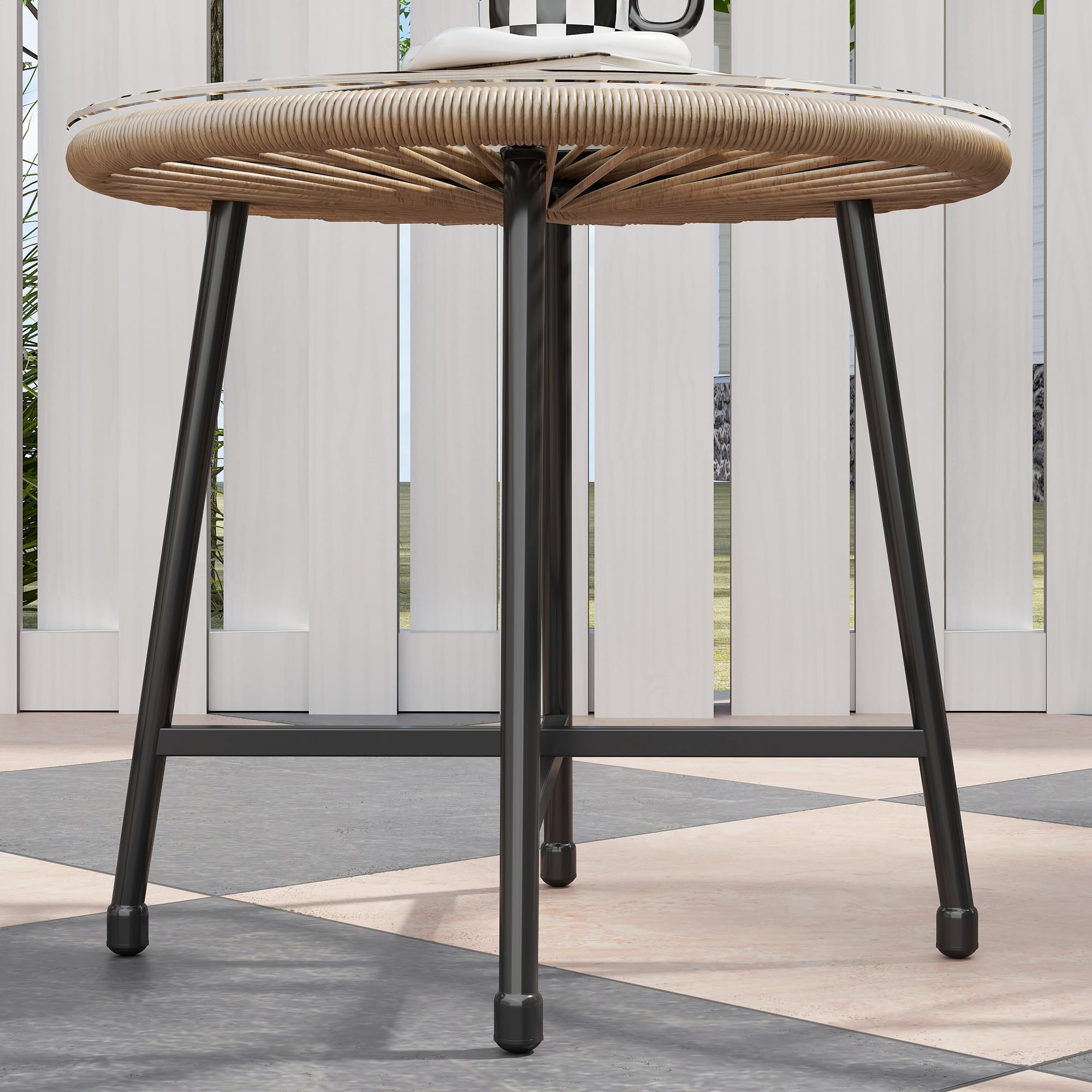 Outsunny Salon de Jardin extérieur en résine tressée 2 Personnes, Table avec 2 chaises, Plateau en Verre trempé, Naturel