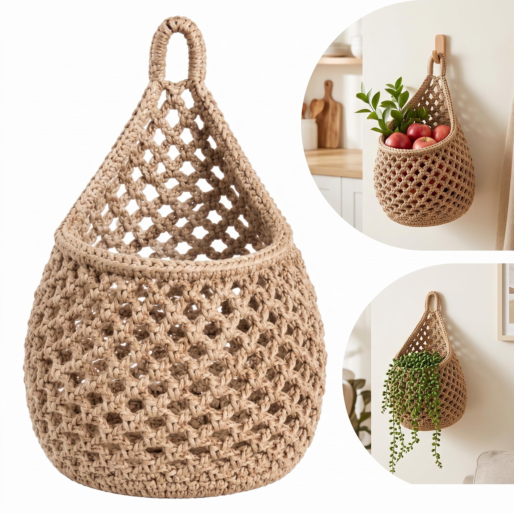 Kaaeiccr Cotton Rope Hanging Storage Basket Fruit Vegetable Organiser
