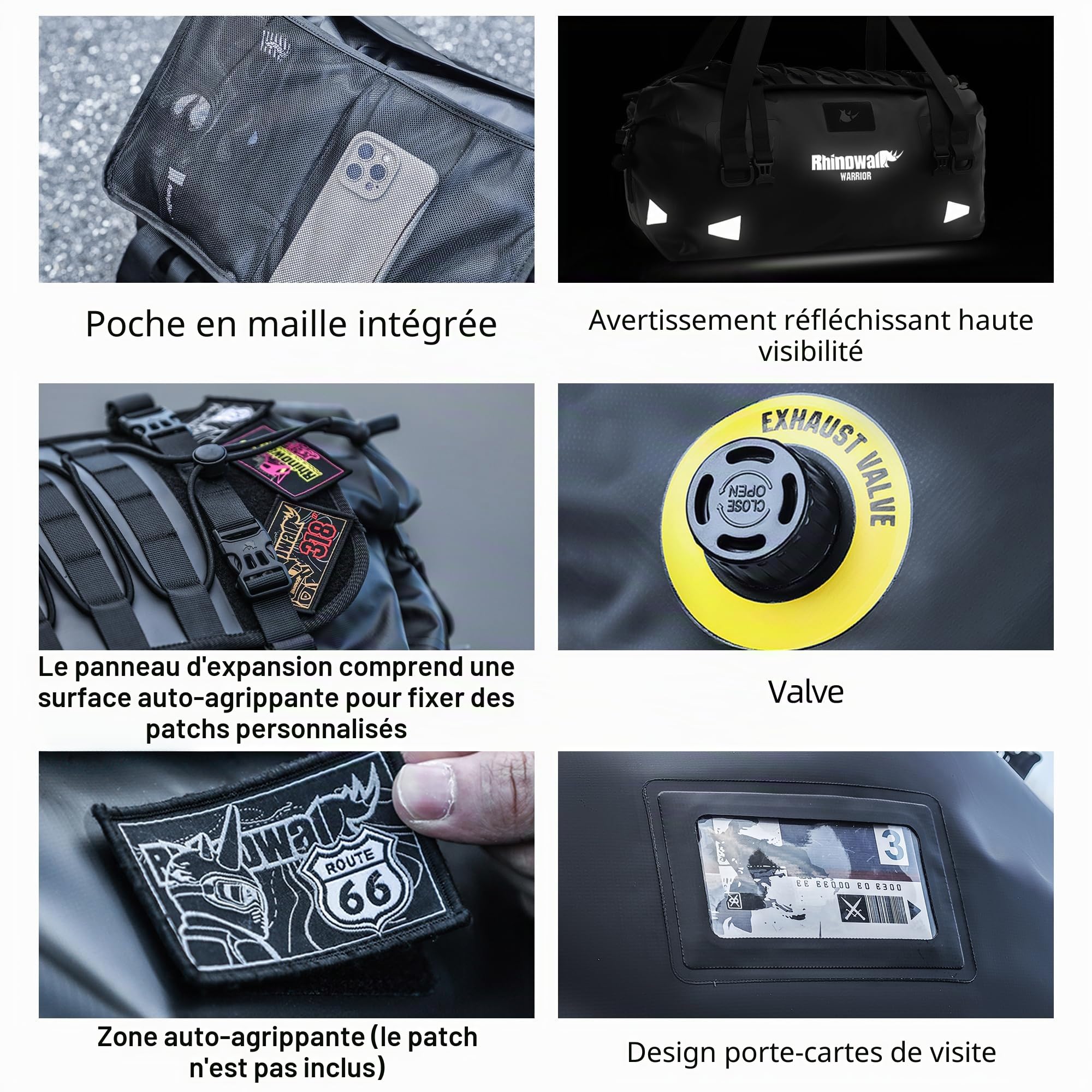 Rhinowalk Sac arrière pour moto 40L – Sac de bagages étanche avec panneau d’extension, système MOLLE et fonction sac à dos