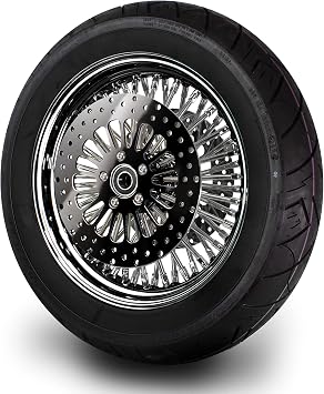16X3.5 FAT 52 Stainless Spoke/Nipple For Harley Softail 2007-2014 25mm Front Wheel - No ABS 2-3 Black Rim & Hub - Black Wall Tire