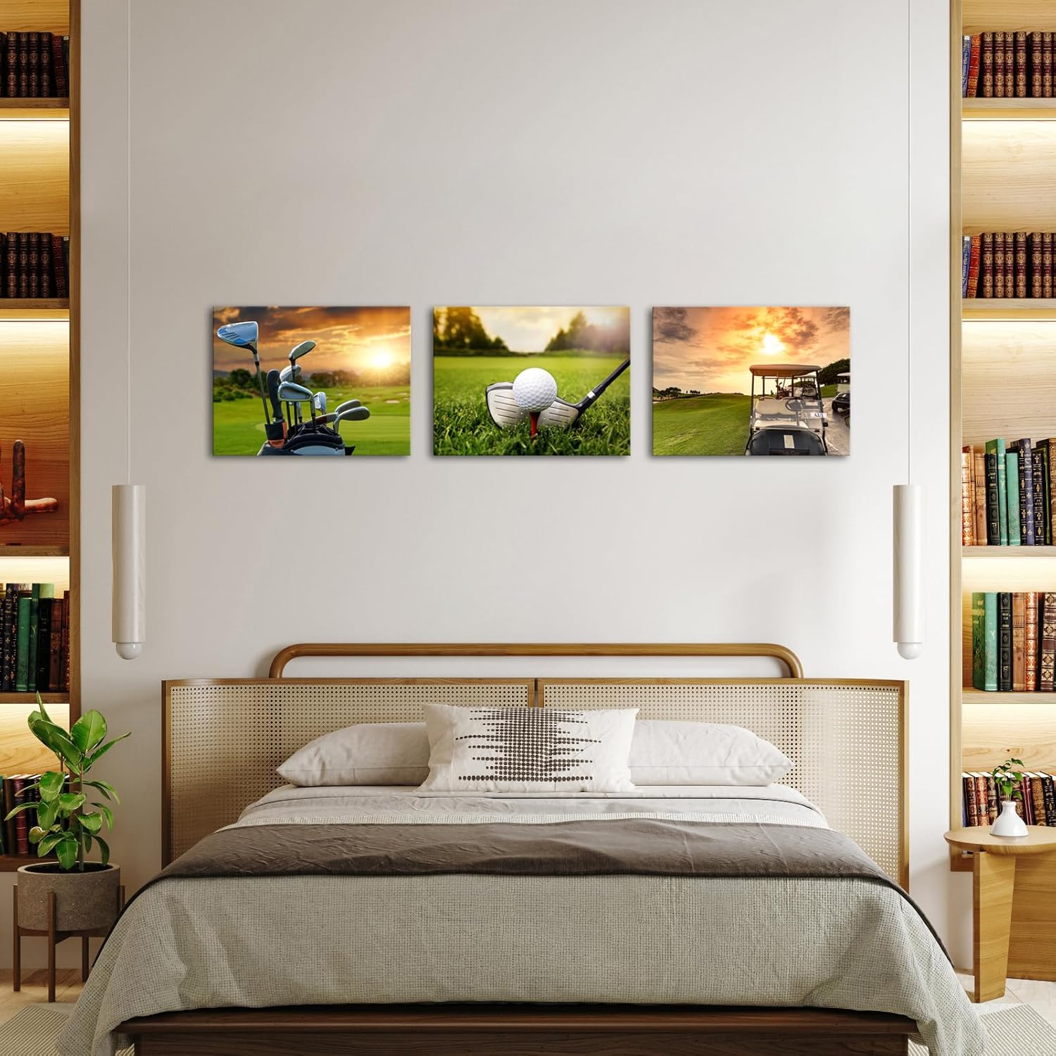 iKNOW FOTO 3 Piece Sports Canvas Wall Art Golf Course Scenery Sunset Framed Print Artwork for Home Decor Ready to Hang Each 12"x16" - Image 5