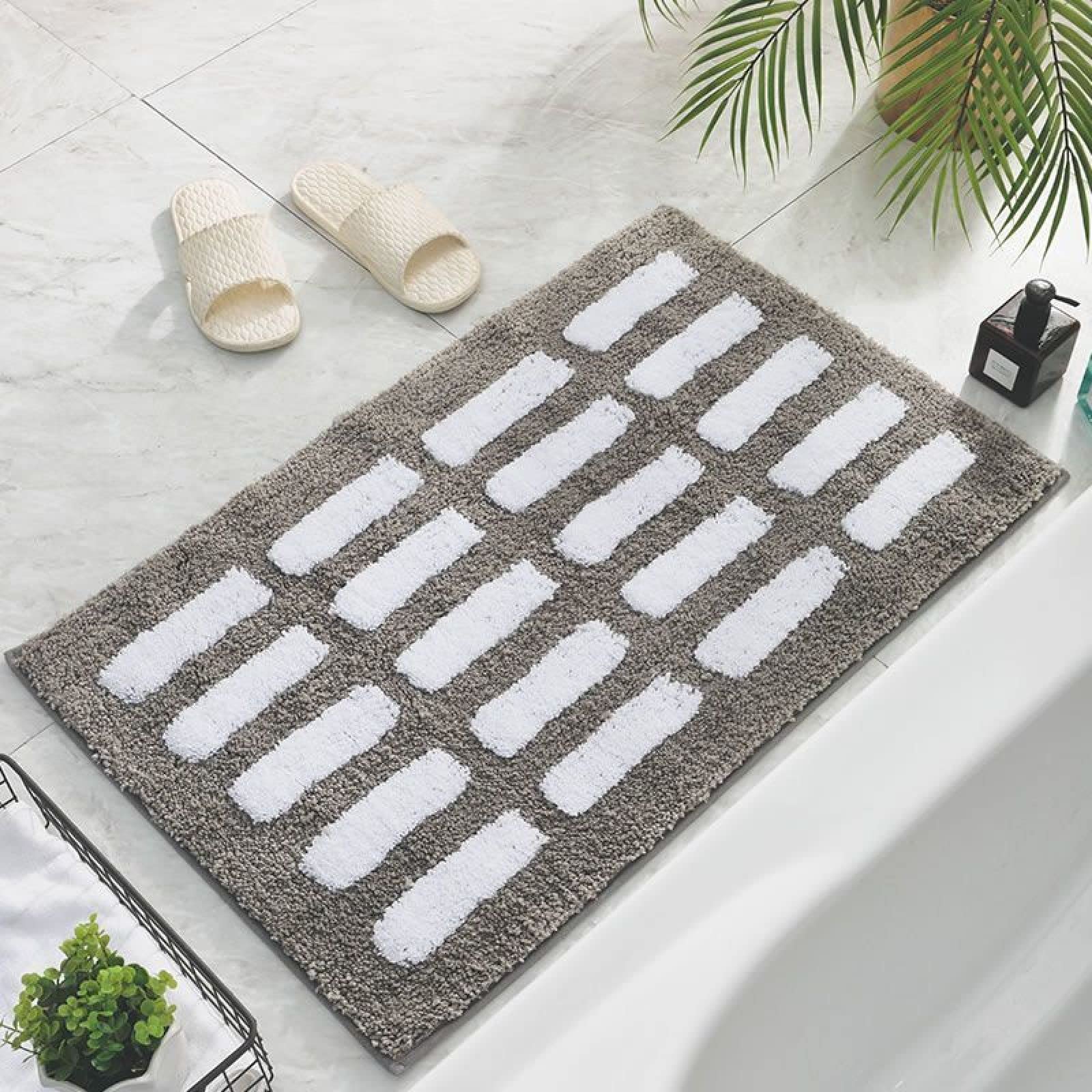 Alfombra Baño Blanco Rectángulo Gris Alfombrilla Baño Microfibra Alfombra De Baño Agua Súper Absorbente Alfombras Baño Gruesa Felpudo Entrada Casa Antideslizante Suave Felpudo 50x80cm
