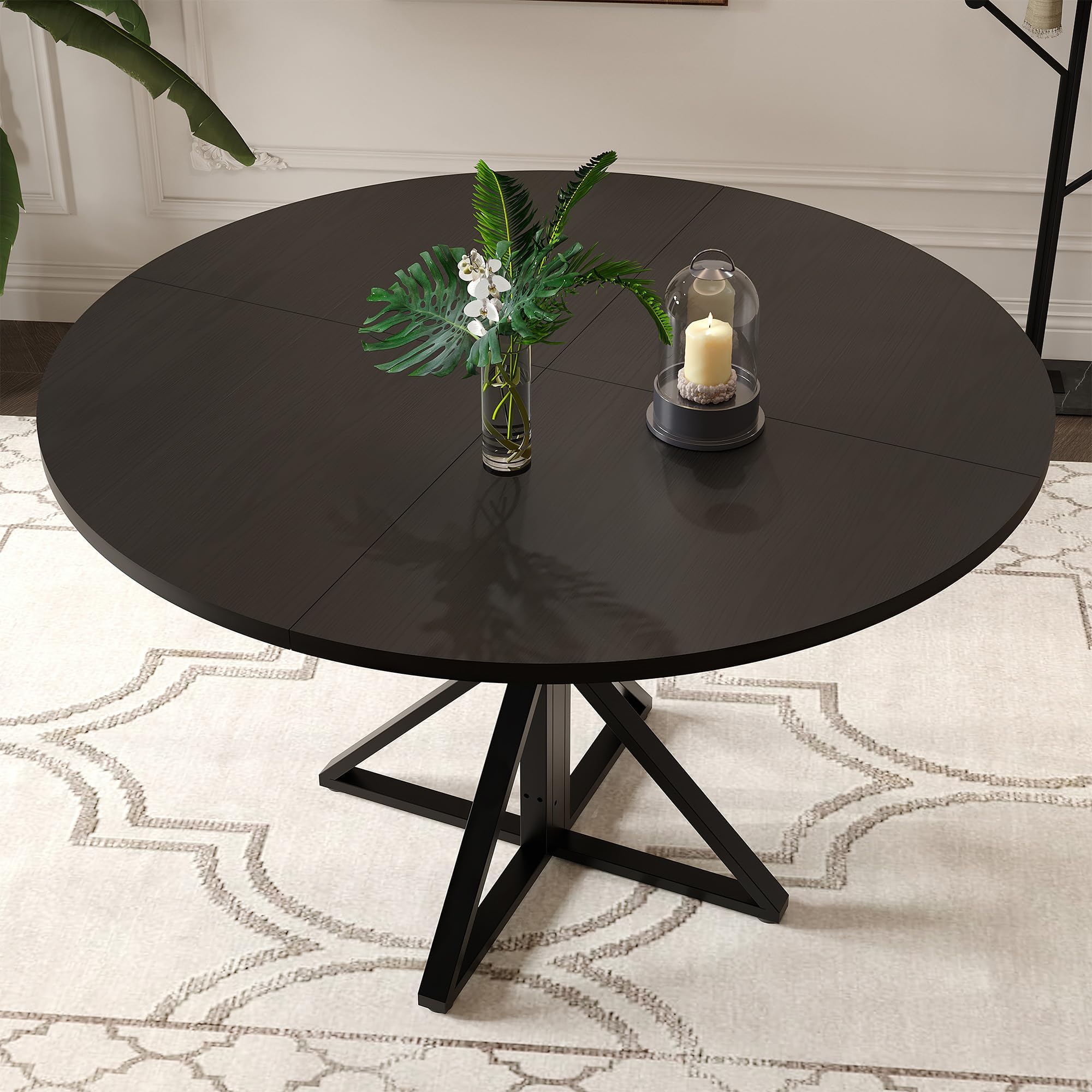 Garvee Mesa De Comedor Redonda De 120 Cm para 4 Personas, Diseño Moderno De Estilo Rústico, Ahorra Espacio, Base De Pedestal De Madera y Metal