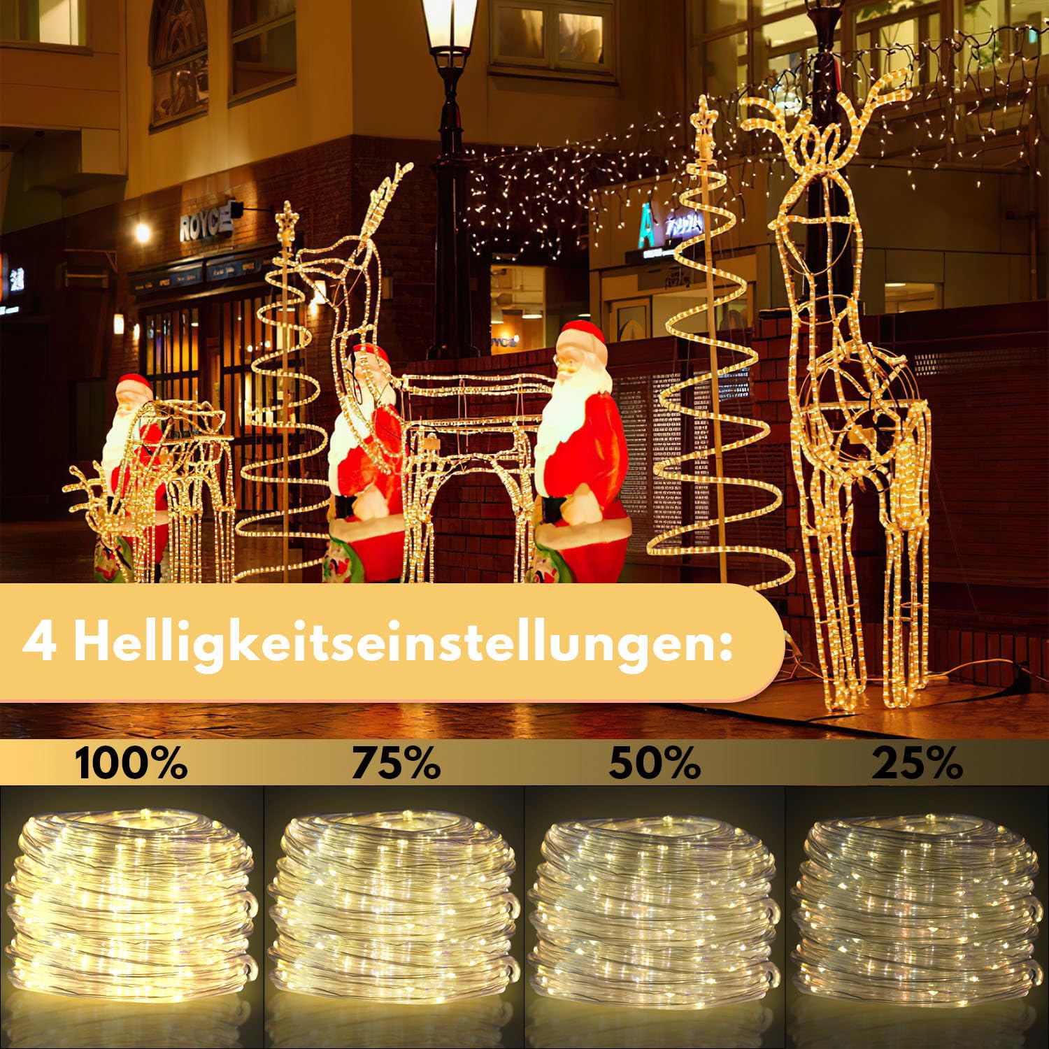 Lichterschlauch Aussen 30m, Warmweiß 300 LEDs Lichtschlauch mit Fernbedienung, IP65 Wasserdicht, 8 Modi dimmbar, Timer und Memory-Funktion für Außen und Innen, Garten, Balkon, Hochzeit, Party