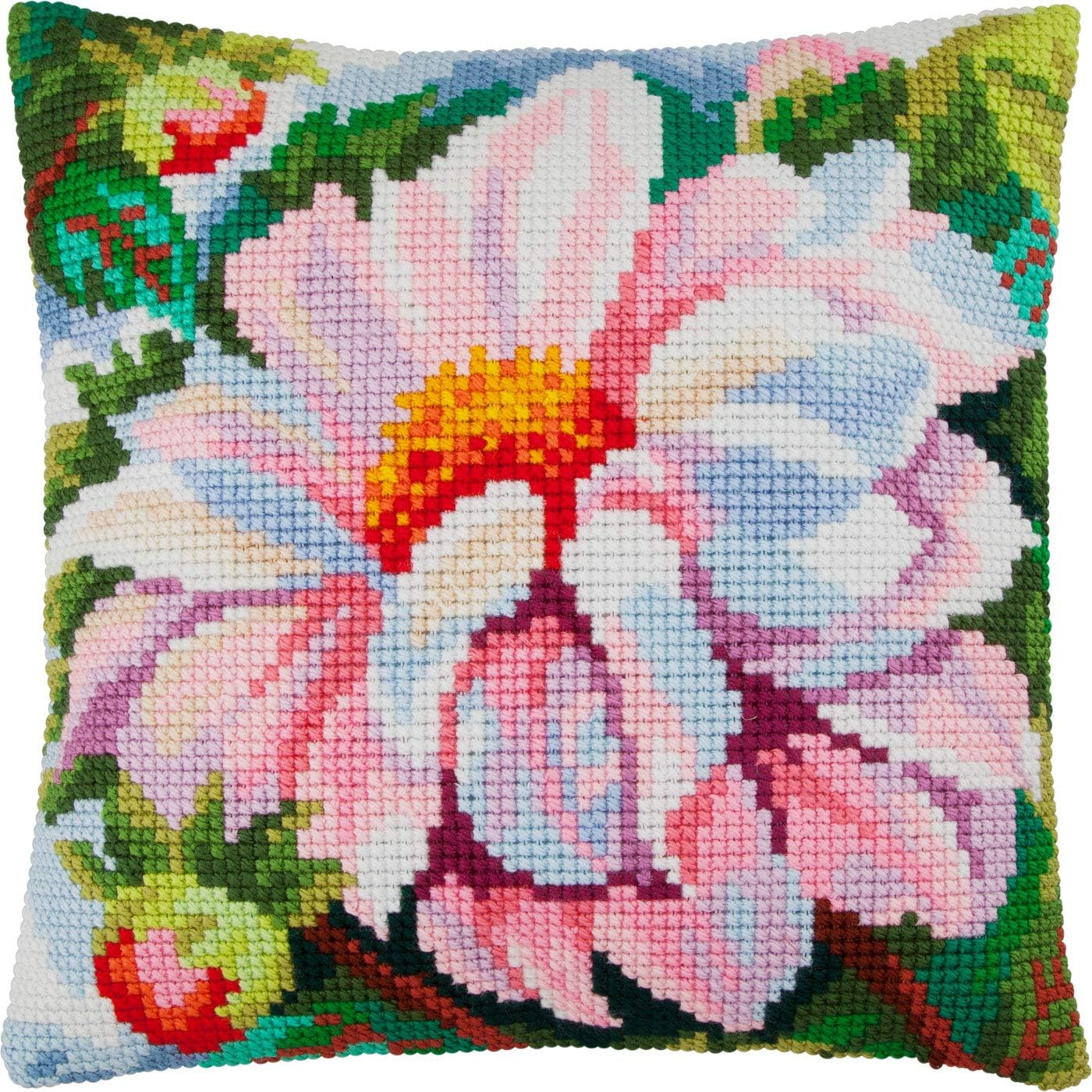 Brvsk Iris. Cross Stitch Kit. Throw Pillow Case 16×16 Inches. Extra Stiff Canvas