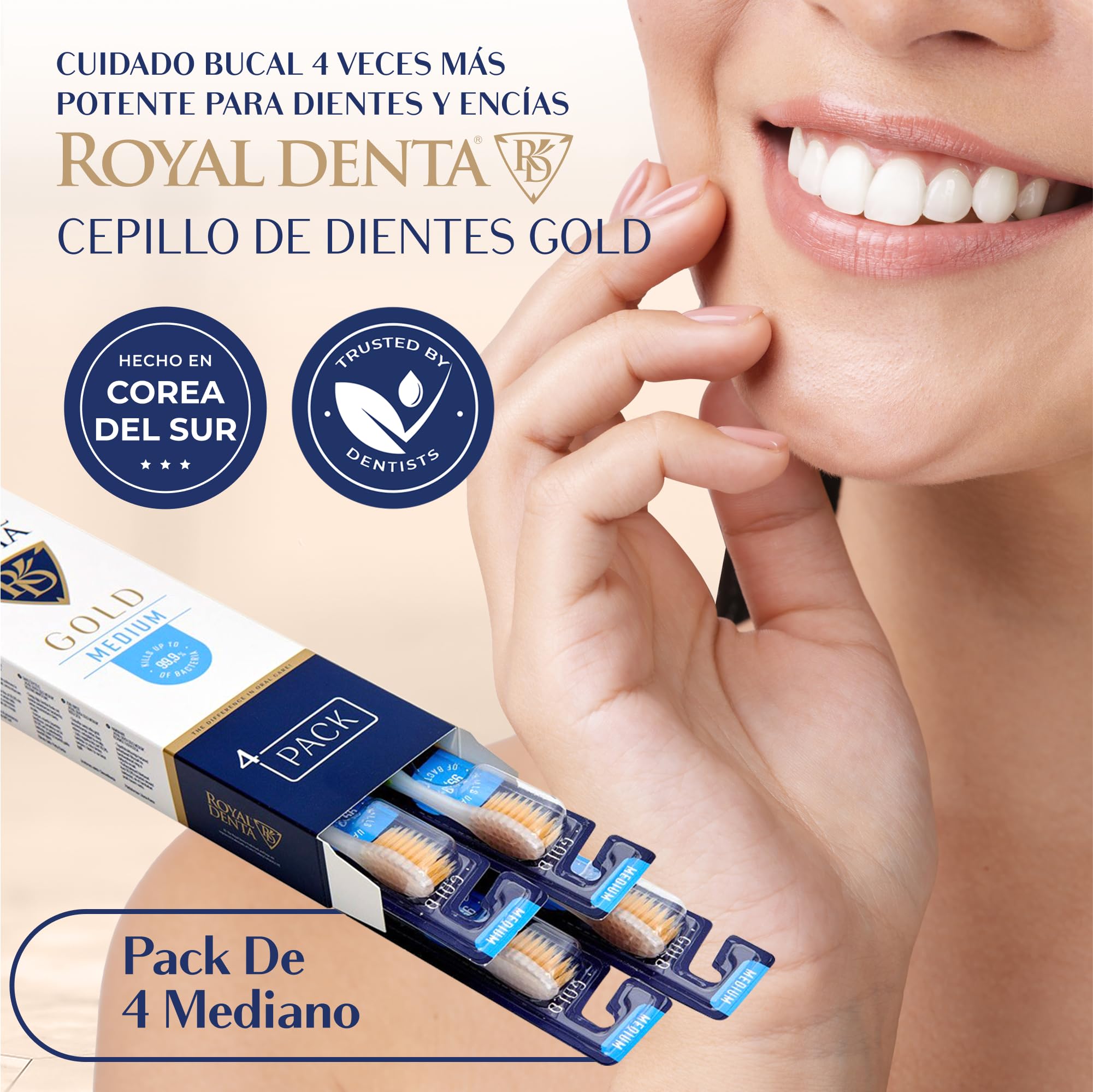 Paquete múltiple de cepillos de dientes para adultos, cerdas doradas de doble longitud para eliminación de placa interdental y cuidado de las encías, cepillo de dientes manual suave medio