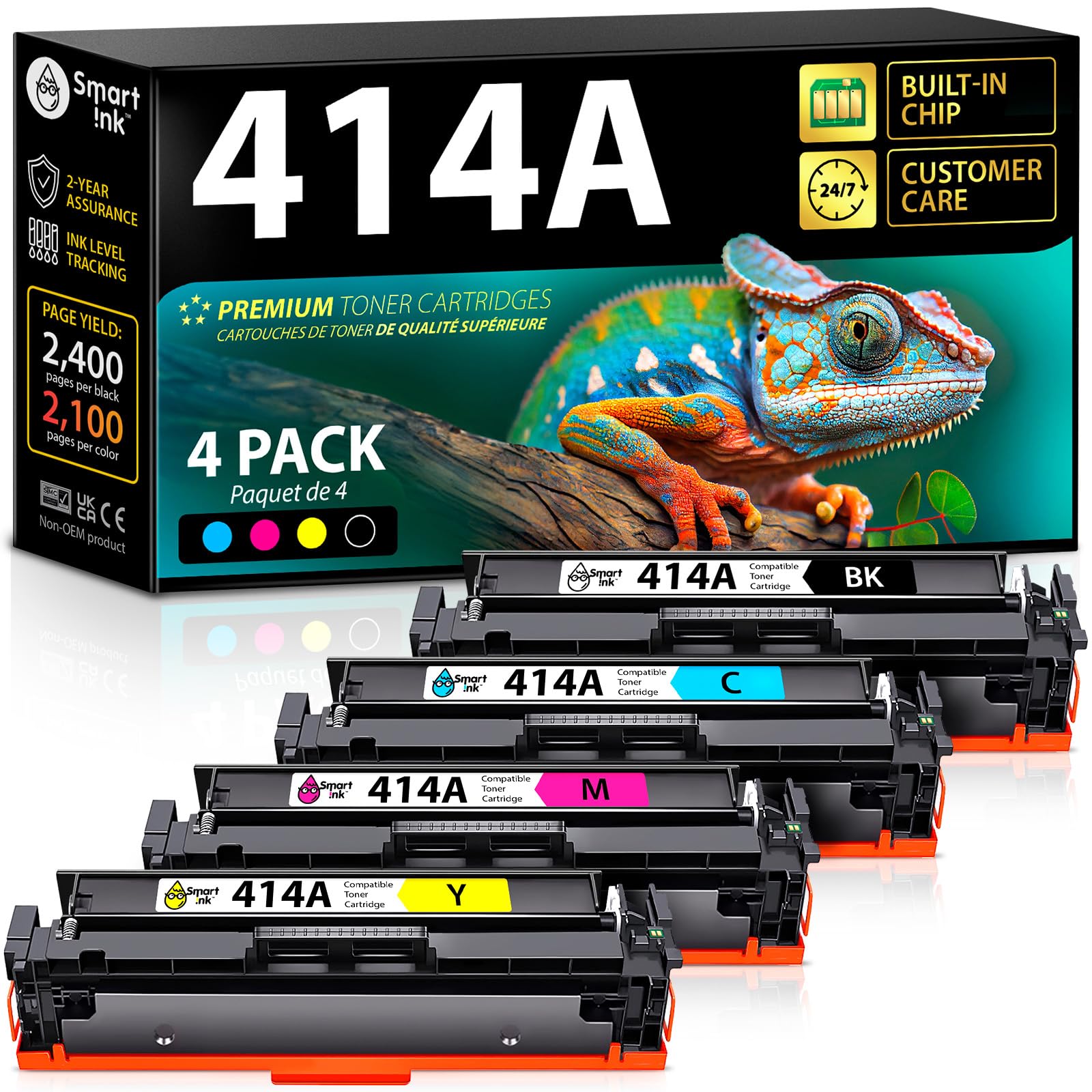 Smart Ink Compatible 414A Toner Cartridges 4 Pack (with Chip) Replacement for HP 414A HP 414X Toner to use with Color LaserJet Pro MFP M479fdw M454dw M479fdn M454dn ( Black Cyan Magenta Yellow )