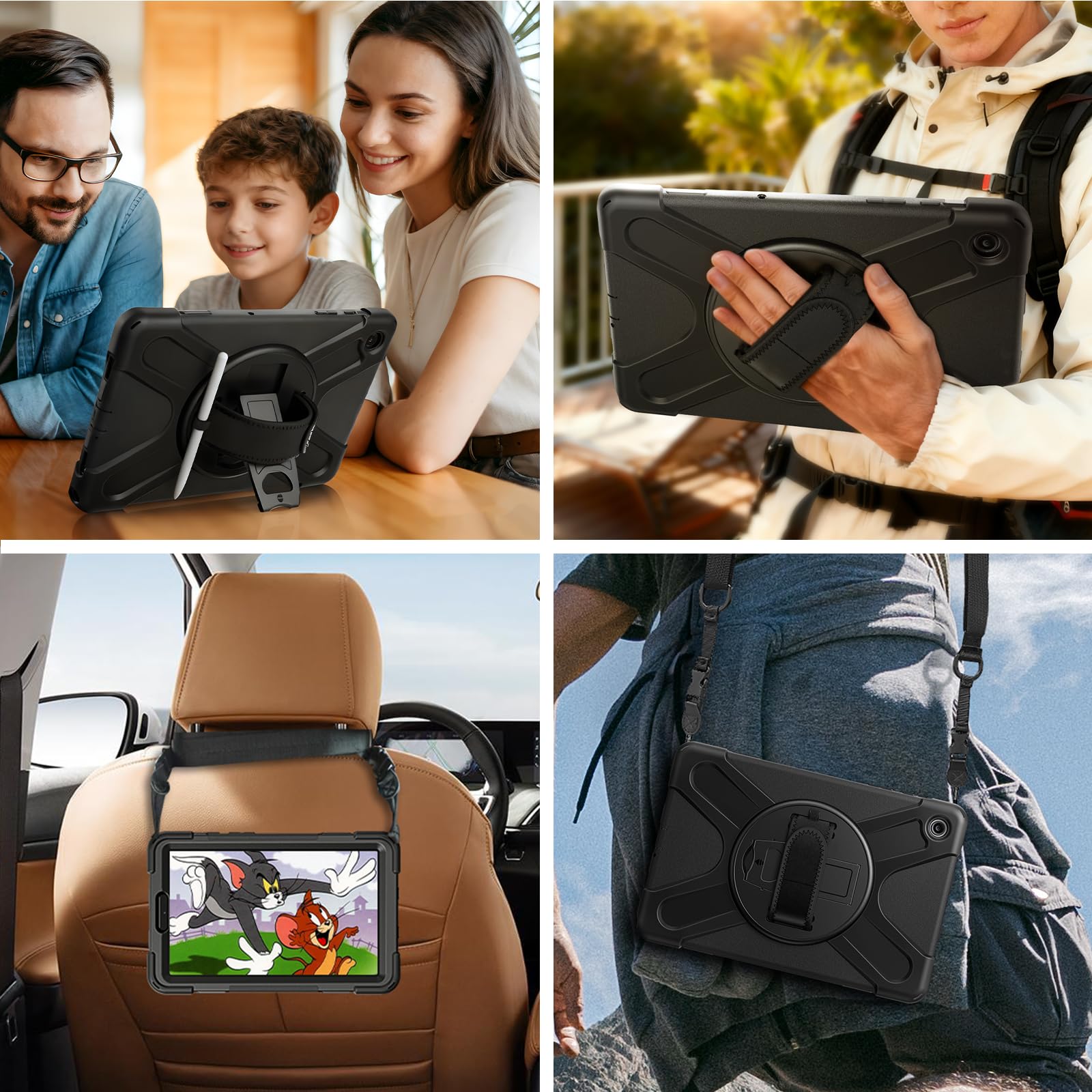 Gerutek Coque Antichoc pour Samsung Galaxy Tab A11 Plus 11" 2025, (SM-X230/X235/X236B), Étui Robuste avec Support Rotatif, Dragonne et Bandoulière, Porte-Stylo, Housse pour Galaxy Tab A11+ Plus, Noir