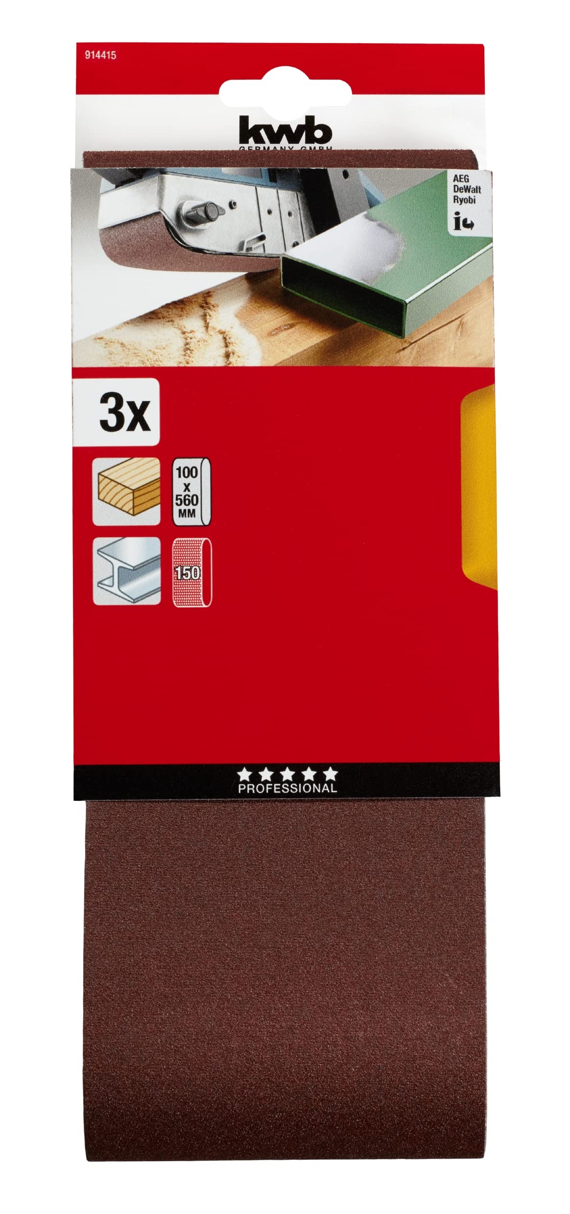 Lot Bandes Abrasives Kwb 100x560 Mm Grain 150 – Corindon Supérieur Pour Ponçage Bois Et Métal, Très Résistantes Et Sans Vibrations