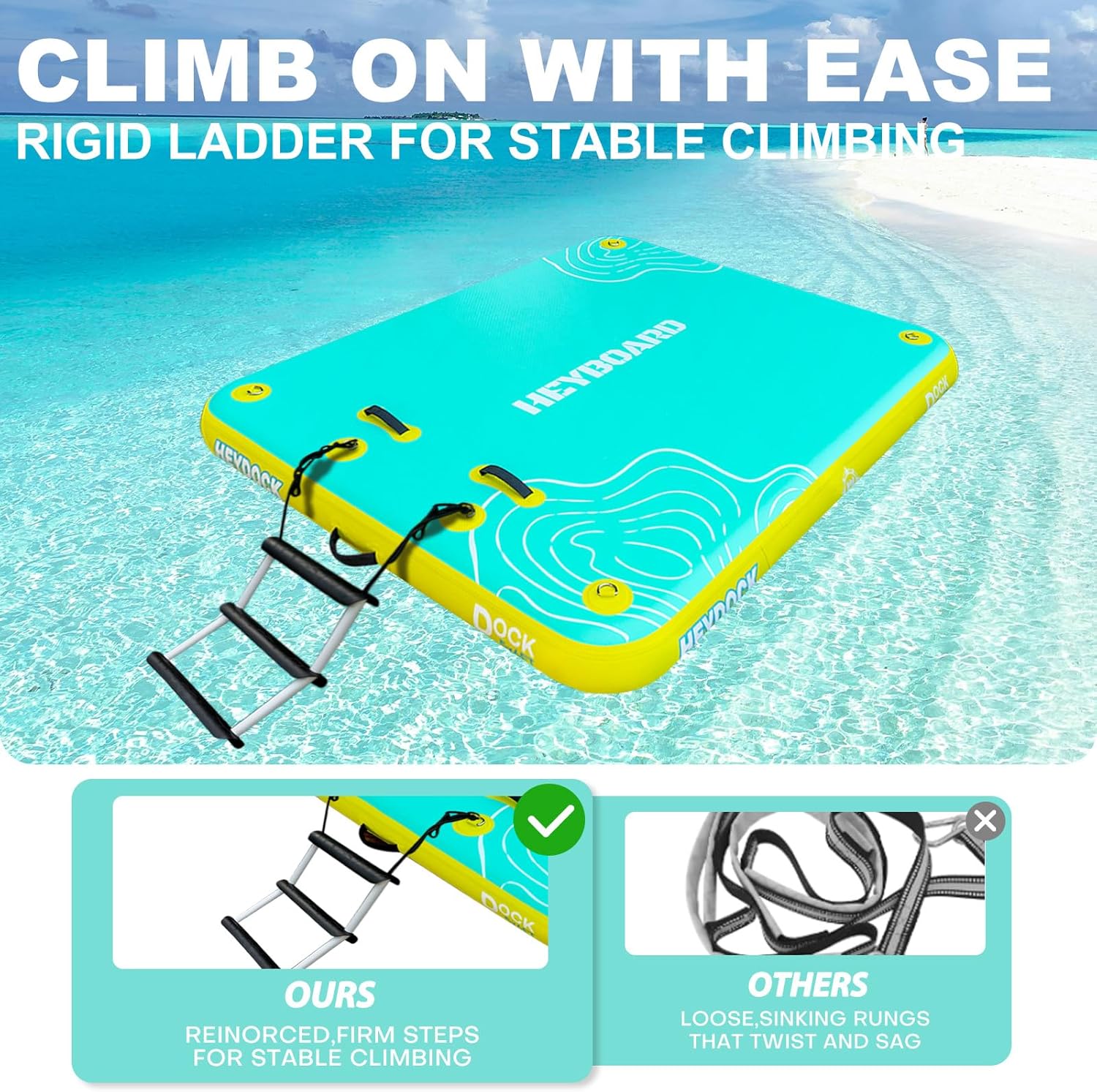 HEYBOARD Inflatable Floating Dock Air Dock Platform Floating Island Large Water Floats for Pool Lake Ocean with Detachable Ladder Mint Green 5x6ft/8x6ft/10x6ft