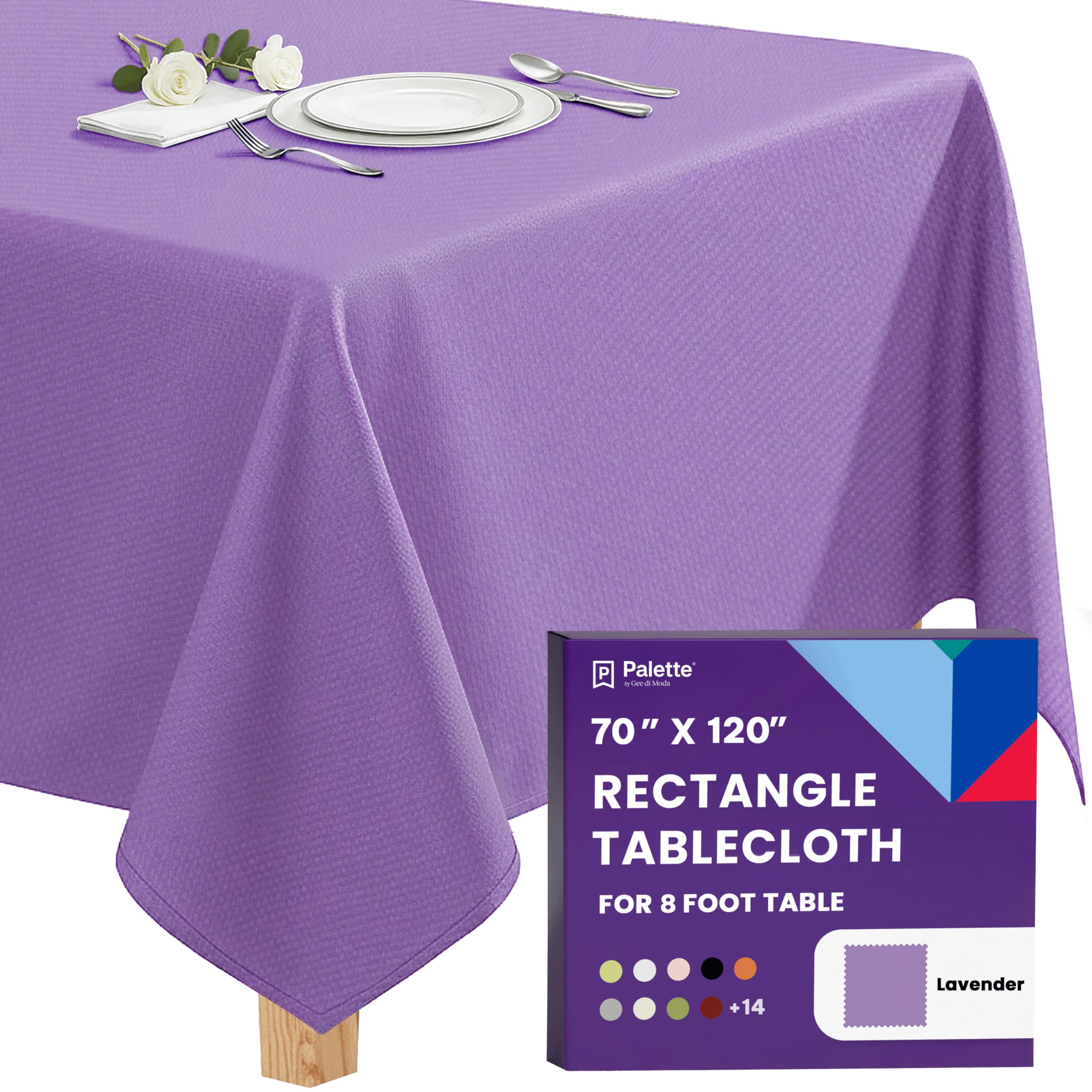 Gee Di Moda Rectangle Tablecloth - 70 x 120 Inch Lavender Table Cloth for 6 or 8 Foot Rectangle Tables - Heavy Duty Washable Fabric - for Holiday Party, Dinner, Weddings, Baby Shower &amp; Events