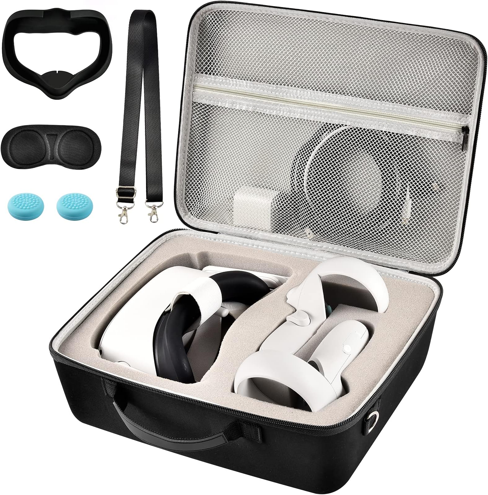Comecase Hard Carrying Case for Quest 3/ Quest 3S/ for Quest 2 All-in-One VR Gaming Headset and Touch Controllers, Travel Storage Bag with Silicone Face Cover & Lens Protector & Accessories
