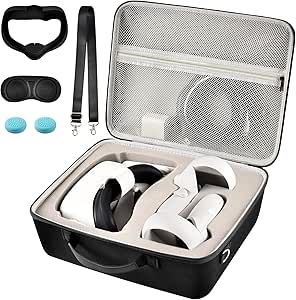 Comecase Hard Carrying Case for Quest 3/ Quest 3S/ for Quest 2 All-in-One VR Gaming Headset and Touch Controllers, Travel Storage Bag with Silicone Face Cover & Lens Protector & Accessories