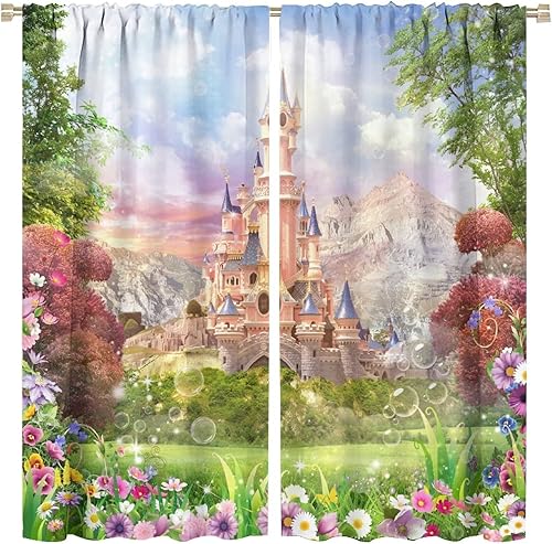Cortina para habitación de niños y niñas, cuento de hadas, castillo de princesa, jardín, para sala de estar, dormitorio, decoración impresa con