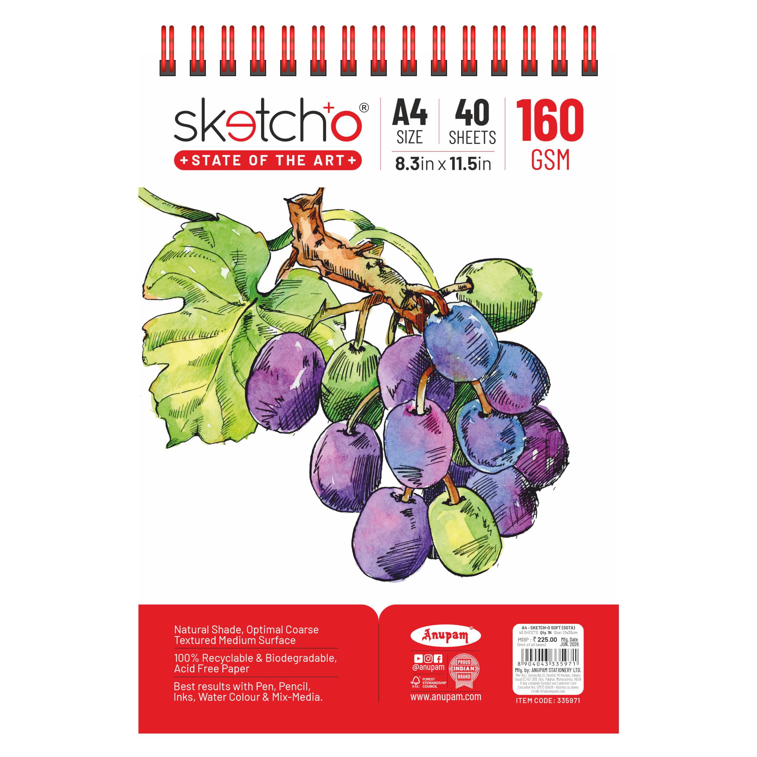 Anupam Sketch-O State of the Art Sketchbook | A4 | 160 GSM Acid-Free Drawing Paper | 40 Sheets | Top Spiral Bound | 180° Lay-Flat | All Media | Kids, Students & Professionals (Pack of 1)-image-11