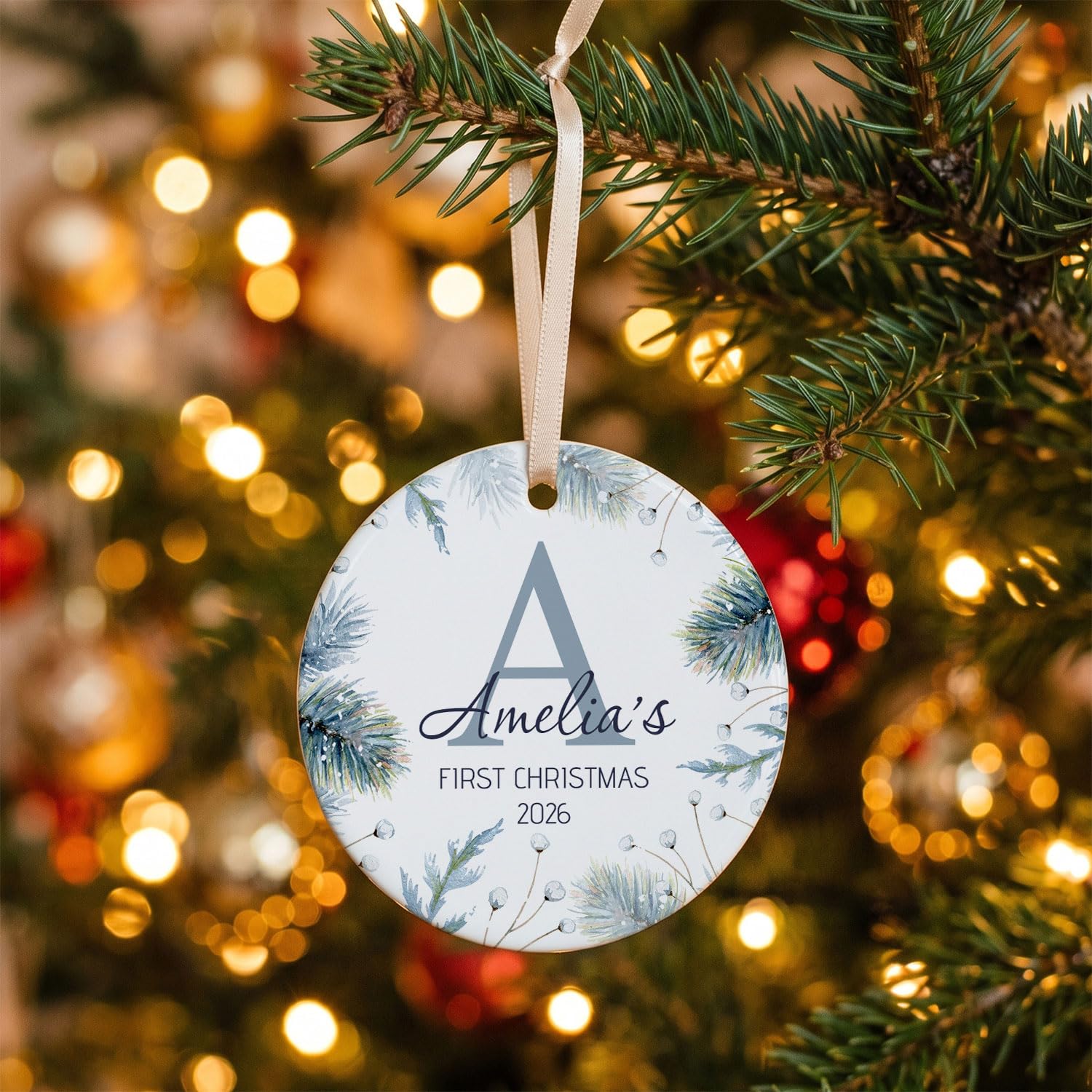 Gutegifts Men's White Personalised With Name & Initial First Christmas Ceramic Bauble For Newborn